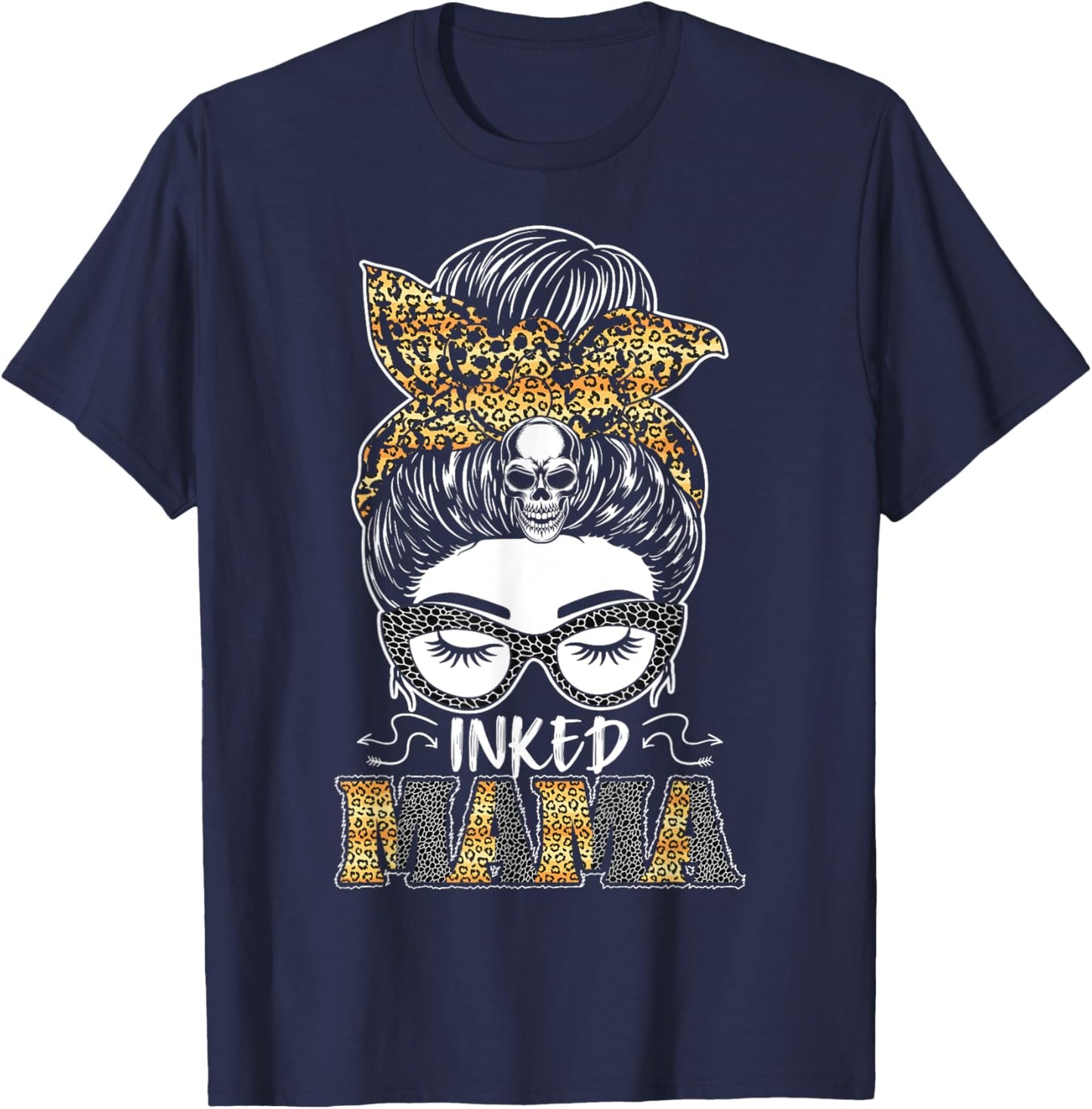 Tattooed Badass Mom Inked Messy Bun Tattoos Inked Mama T-Shirt - T-Shirt | Navy