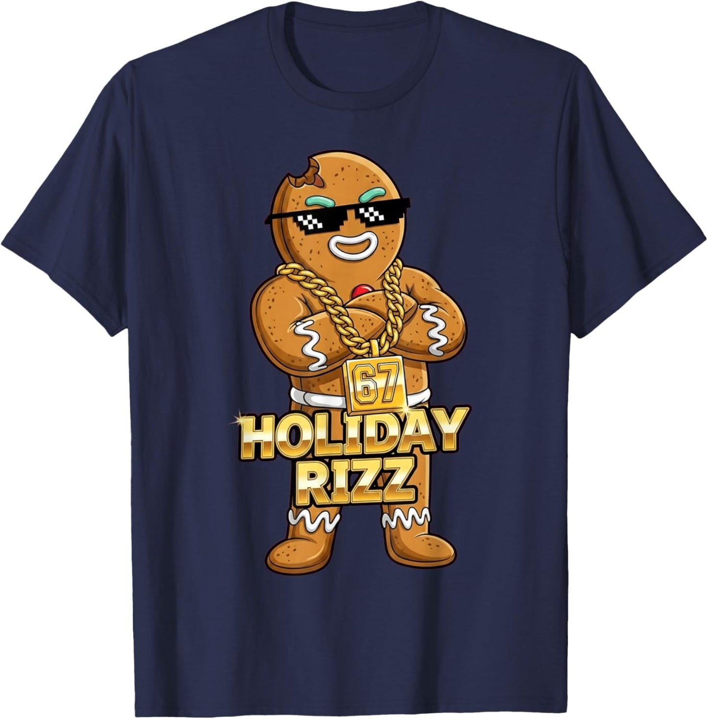 Holiday Rizz 67 Funny Christmas Gingerbread Man Meme T-Shirt - T-Shirt | Navy