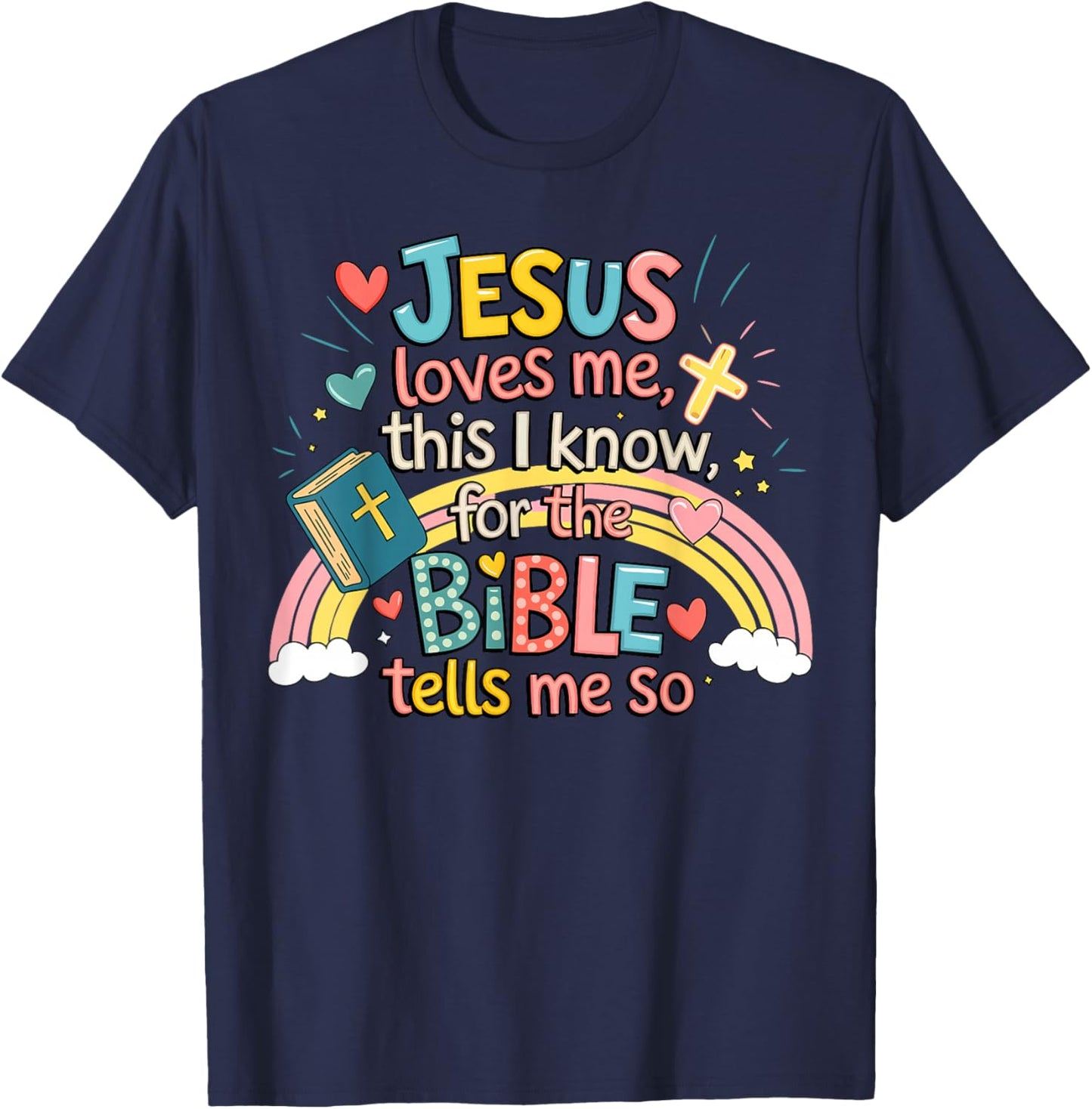 Jesus Loves Me This I Know Boys Kids Toddler Jesus Christian T-Shirt - T-Shirt | Navy