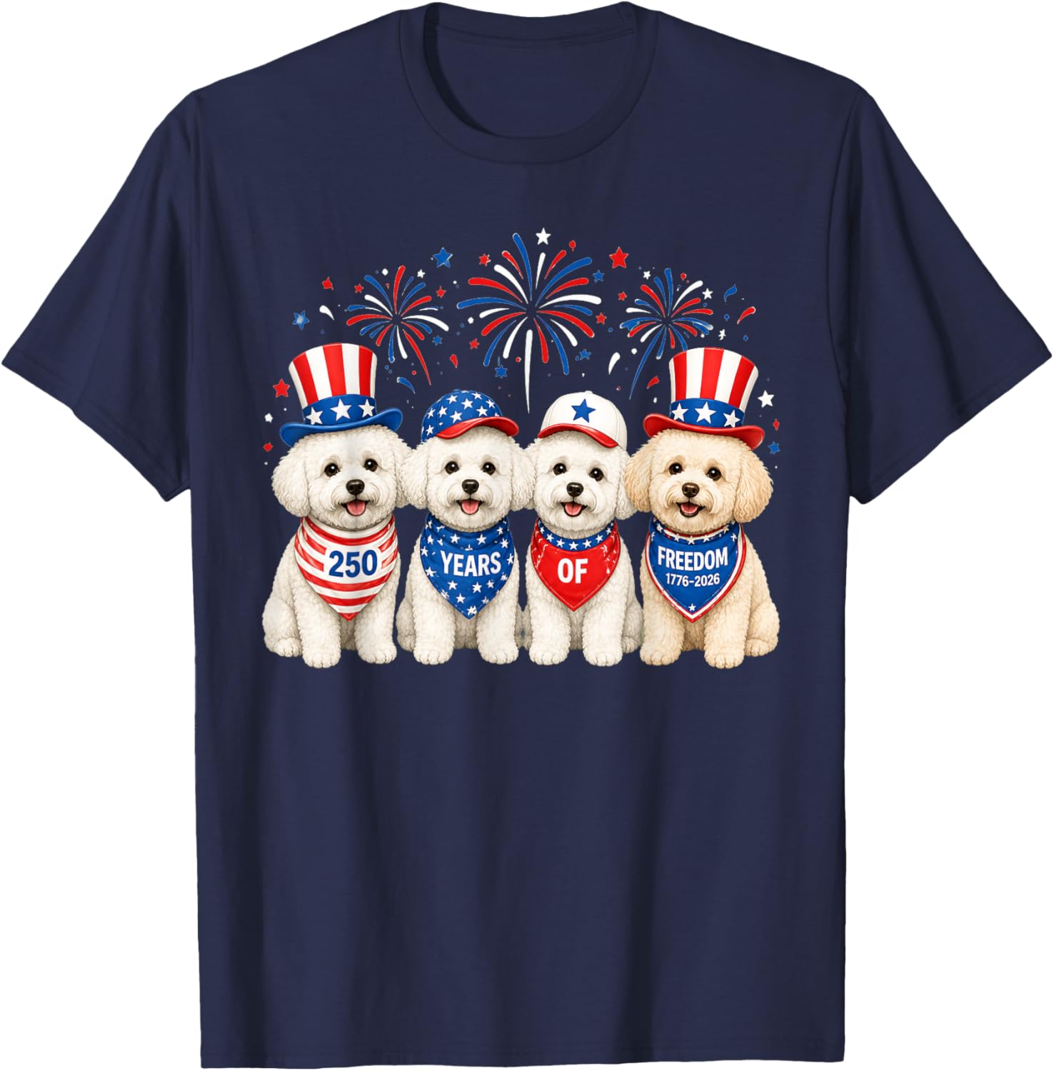 Bichon Frise Dog 250 Years American 1776 2026 4th July T-Shirt - T-Shirt | Navy