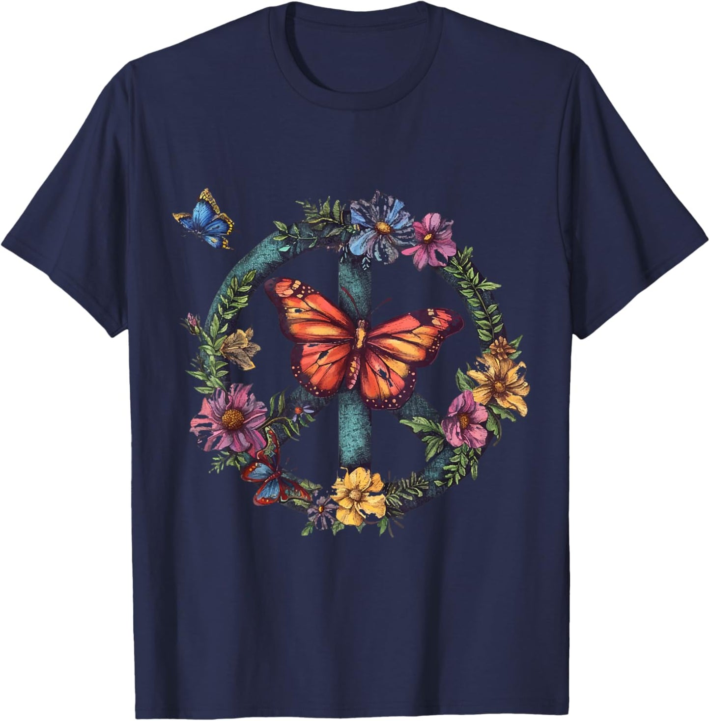 Peace Love Hippie Costume 60s & 70s Peace Symbol T-Shirt - T-Shirt | Navy