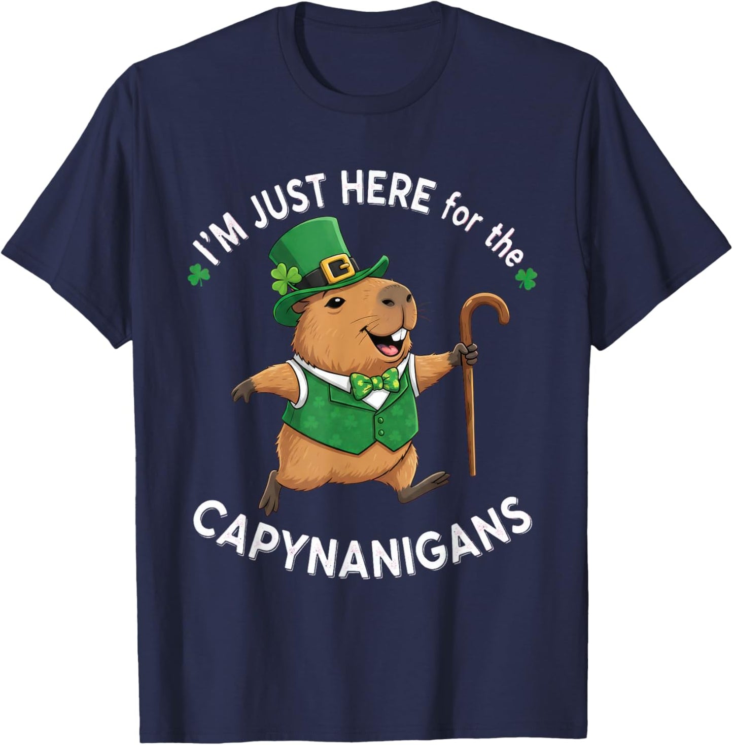 Funny St Patricks Day Capybara I'm Just Here Capynanigans T-Shirt - T-Shirt | Navy