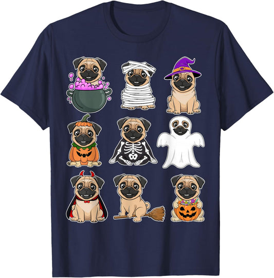 Pug Halloween Costume Spooky Ghost Pumpkin Pug Halloween T-Shirt - T-Shirt | Navy