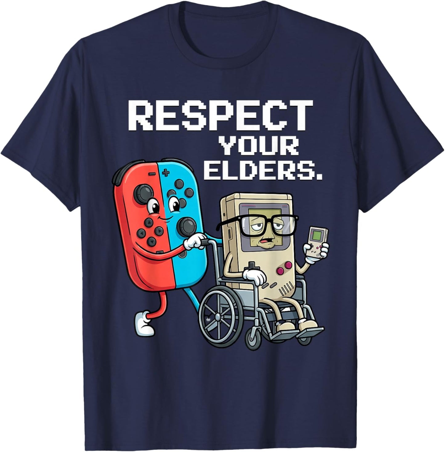 Respect Your Elders Retro Gaming Funny Gamer Controller 80s T-Shirt - T-Shirt | Navy