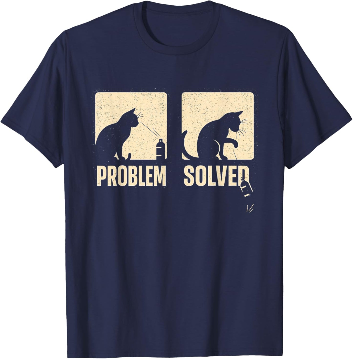 Problem Cat Solved Funny Illustration Dark Humor Minimal T-Shirt - T-Shirt | Navy