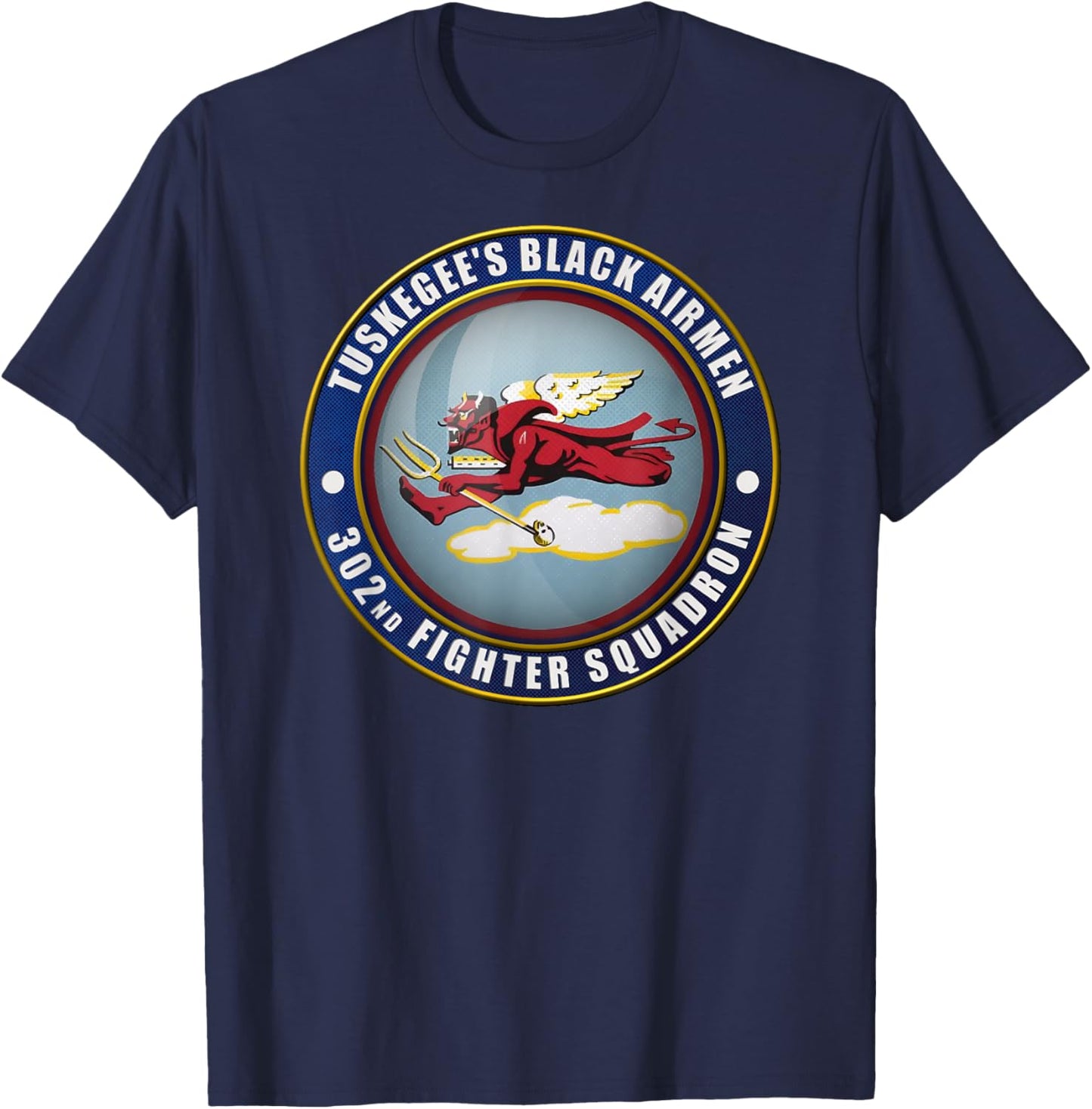 302nd Fighter Squadron P-51 Mustang Red Tail Emblem T-Shirt - T-Shirt | Navy