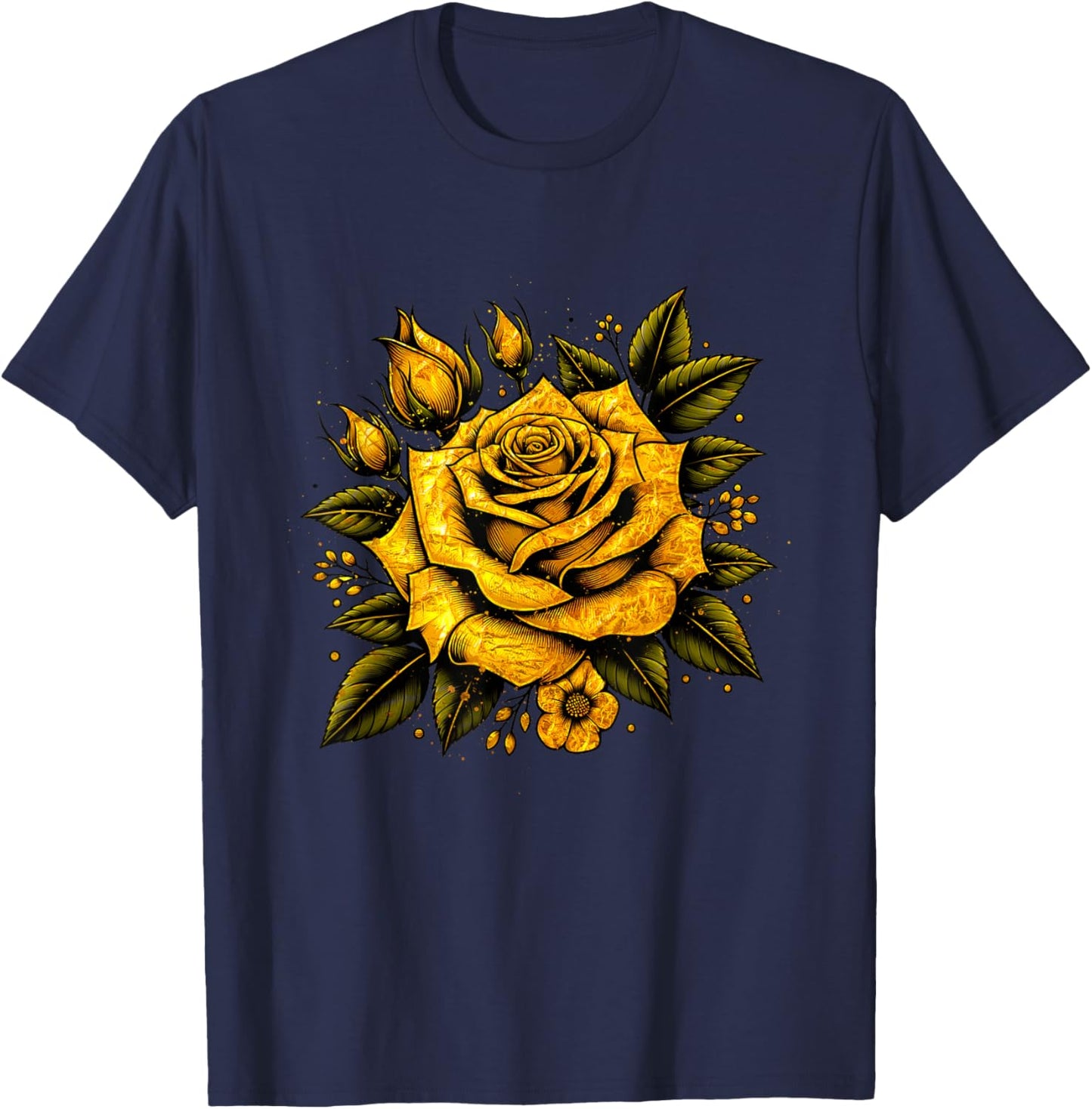Yellow Rose Flower in Full Bloom Gardener Botanist Flowers T-Shirt - T-Shirt | Navy