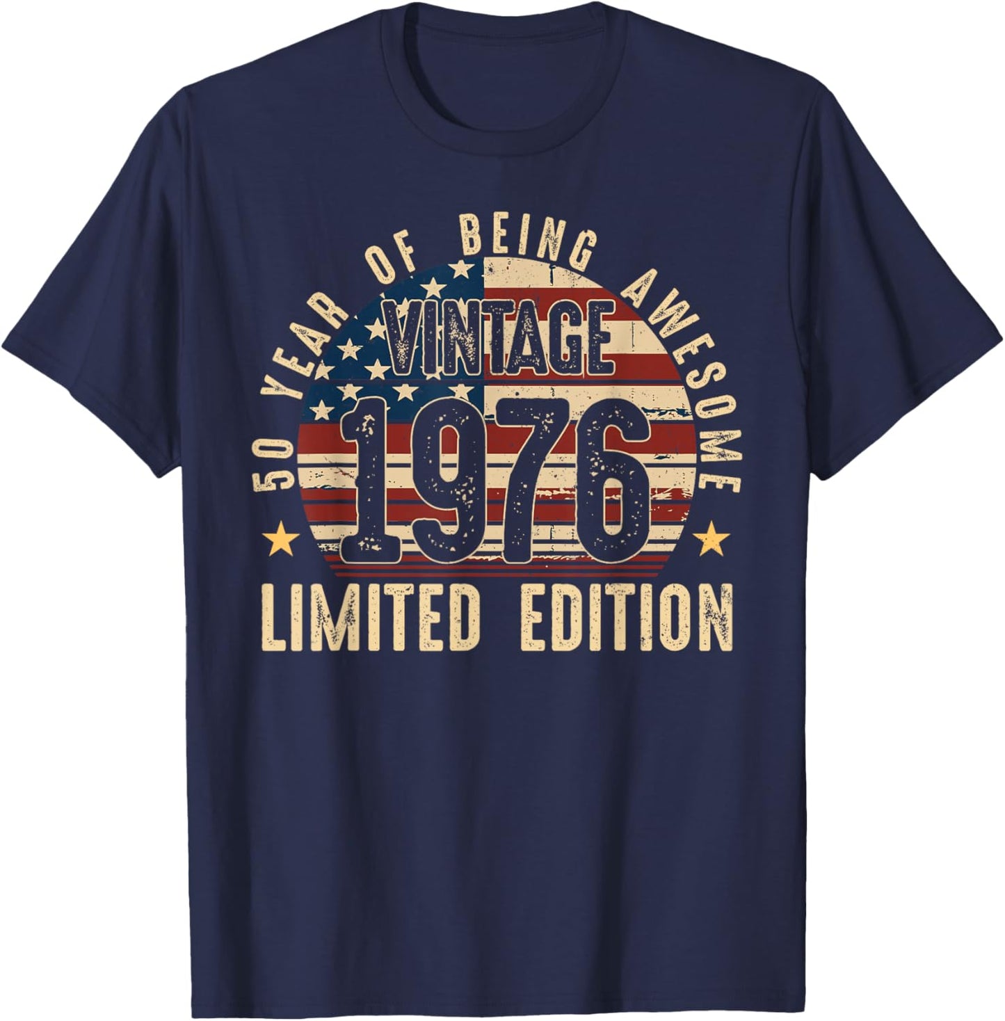 50th Birthday Gift Vintage Born 1976 Turning 50 Years Old T-Shirt - T-Shirt | Navy
