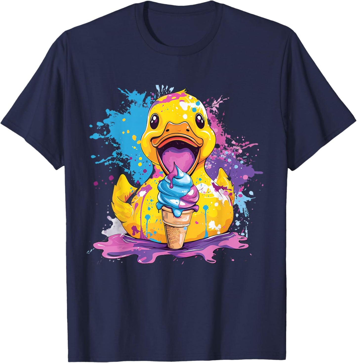 Rubber Duckie Rubber Duck Ice Cream Lover Watercolor Drawing Men Women Kids T-Shirt - T-Shirt | Navy