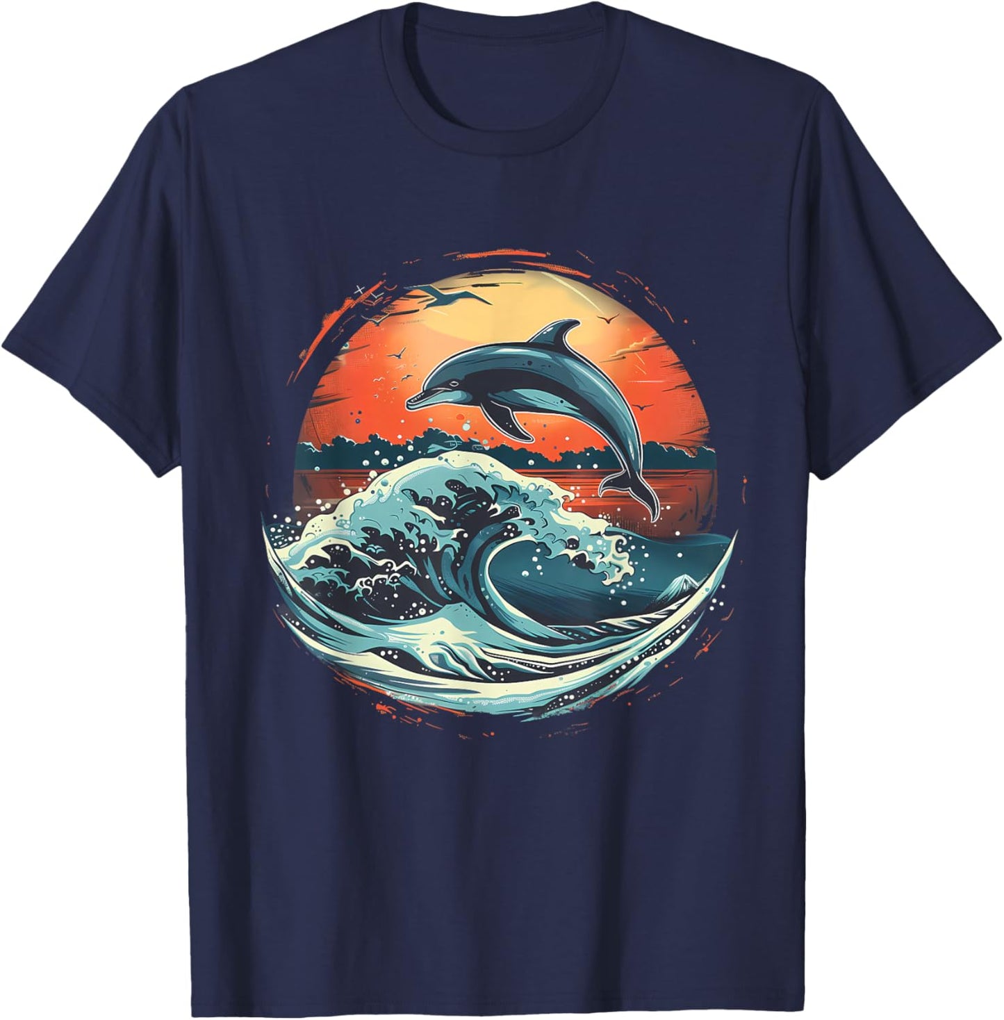 Dolphin Sunset Ocean Sea Dolphin Sea Ocean Animal Lover T-Shirt - T-Shirt | Navy