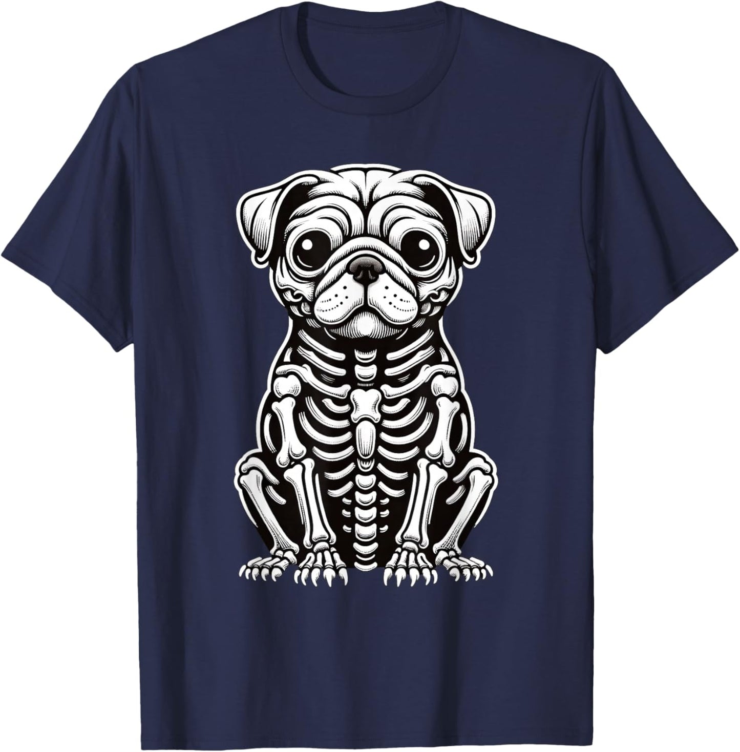 Dog Pug Skeleton Halloween T-Shirt - T-Shirt | Navy