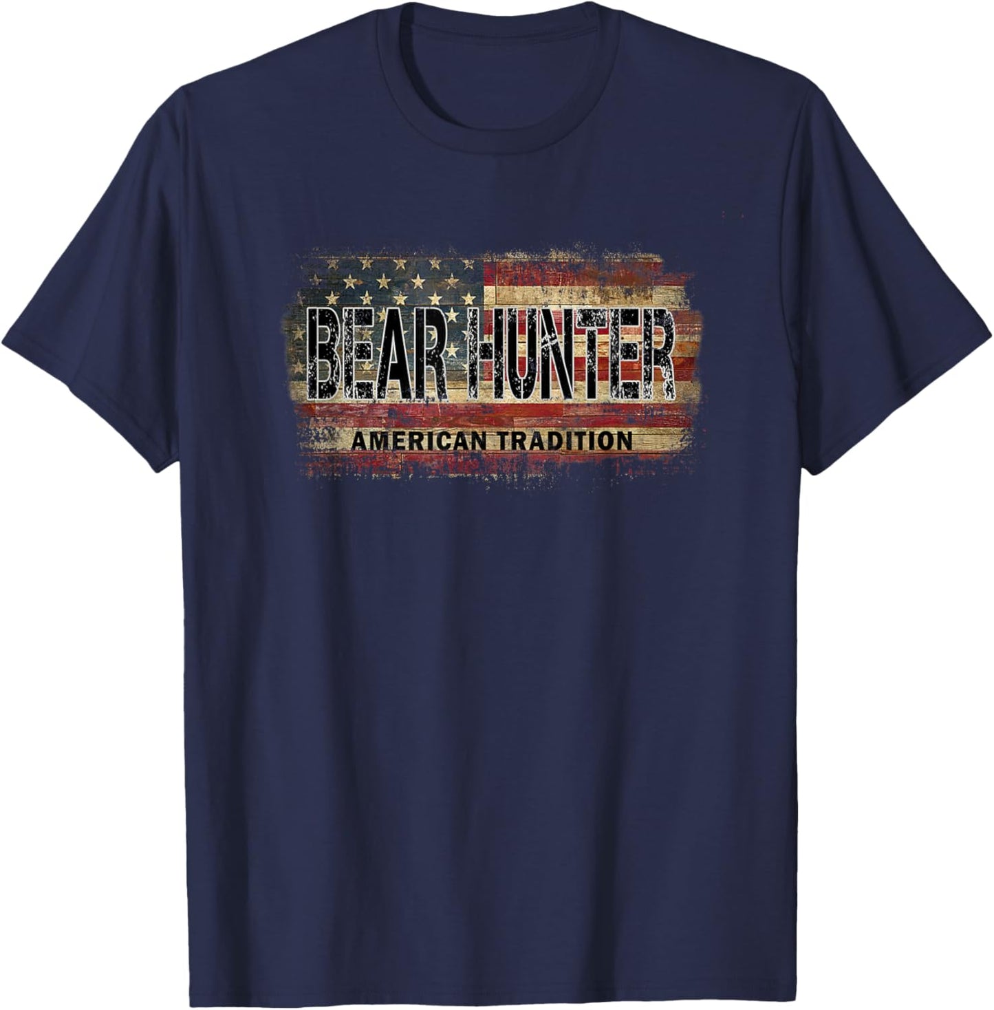 American Flag Bear Hunter T-Shirt - T-Shirt | Navy