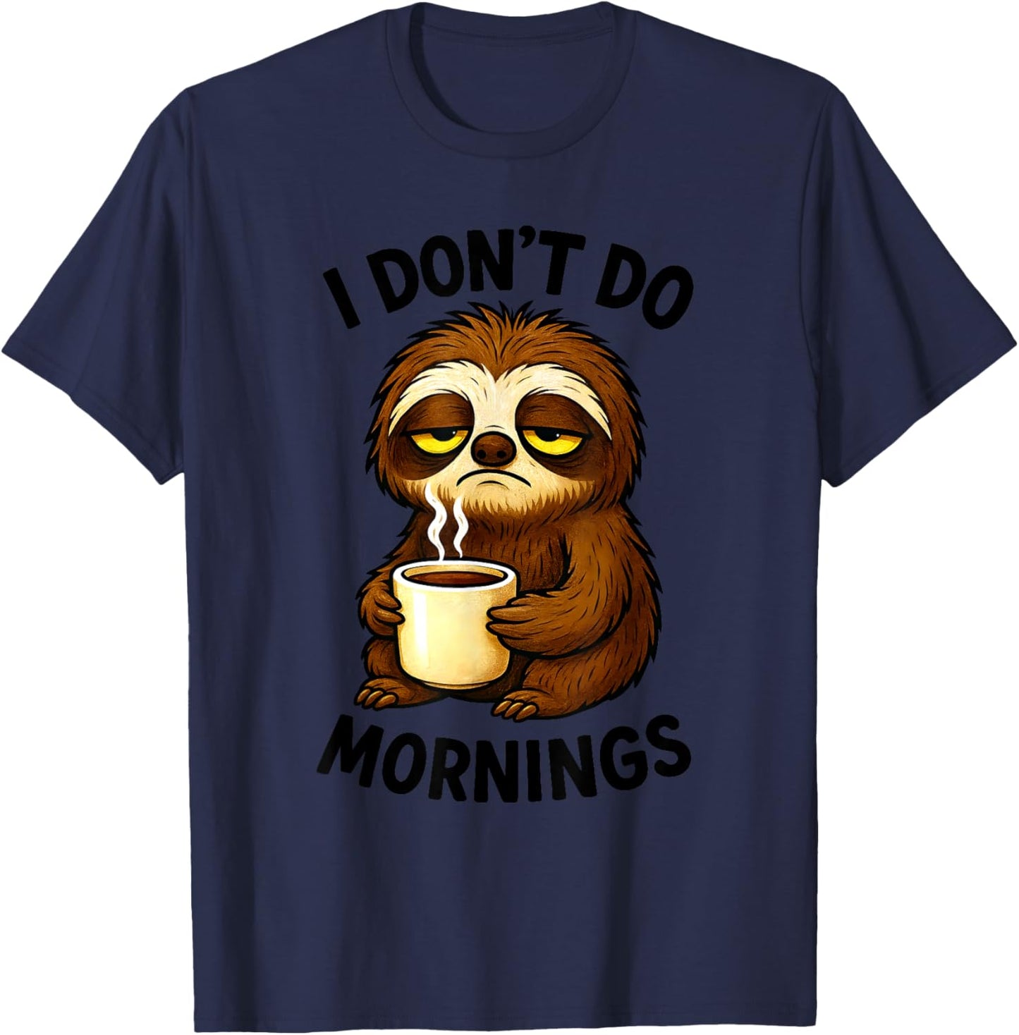 I Don't Do Mornings Funny Quote Sleepy Sloth Coffee Lover T-Shirt - T-Shirt | Navy