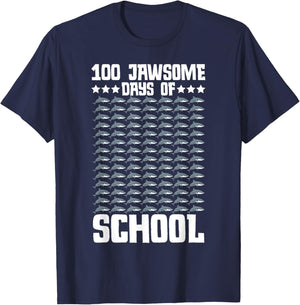 100 Jawsome Days Of School 100th Day Shark Teacher Student T-Shirt - T-Shirt | Navy