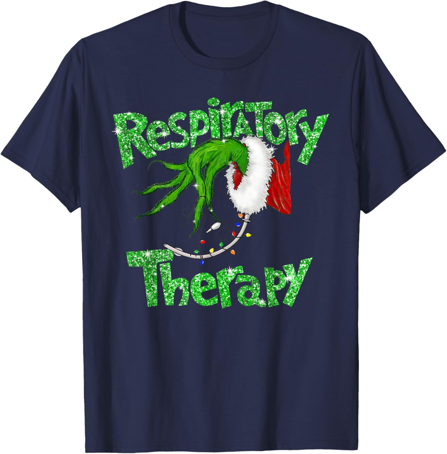 Respiratory Therapy Christmas Pulmonologist Nurse Pajamas T-Shirt - T-Shirt | Navy