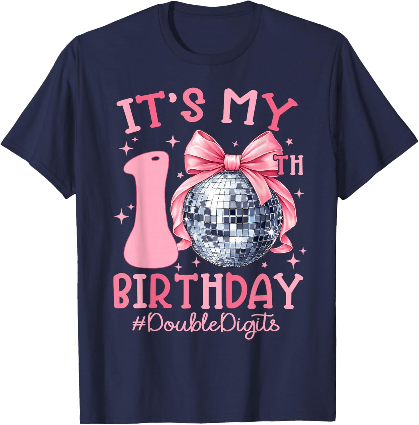 Cute It's My 10th Birthday Girl Coquette Bow Double Digits T-Shirt - T-Shirt | Navy
