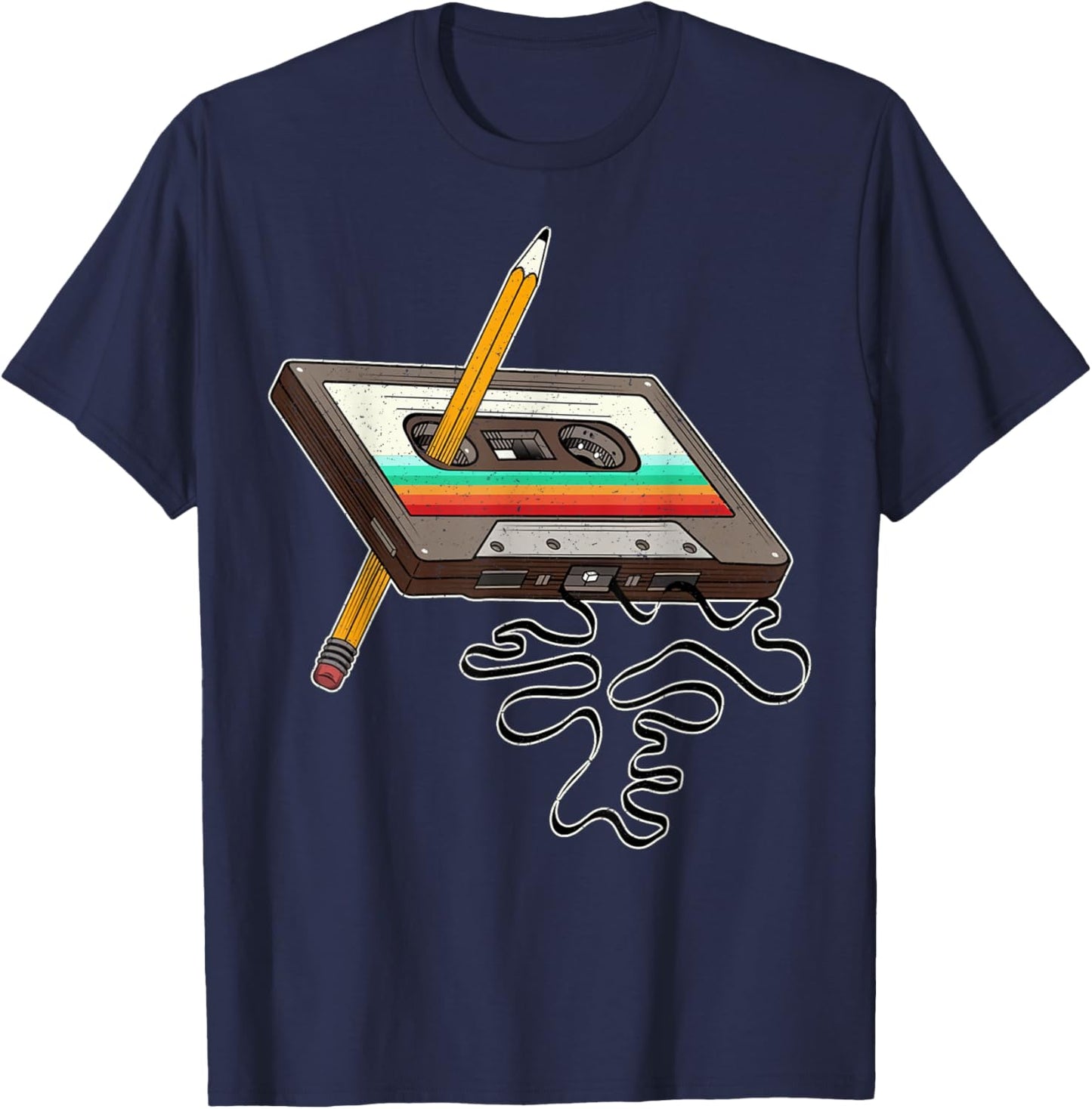 Awesome 80s Cassette Tape Pencil 1980s Retro Throwback Music T-Shirt - T-Shirt | Navy