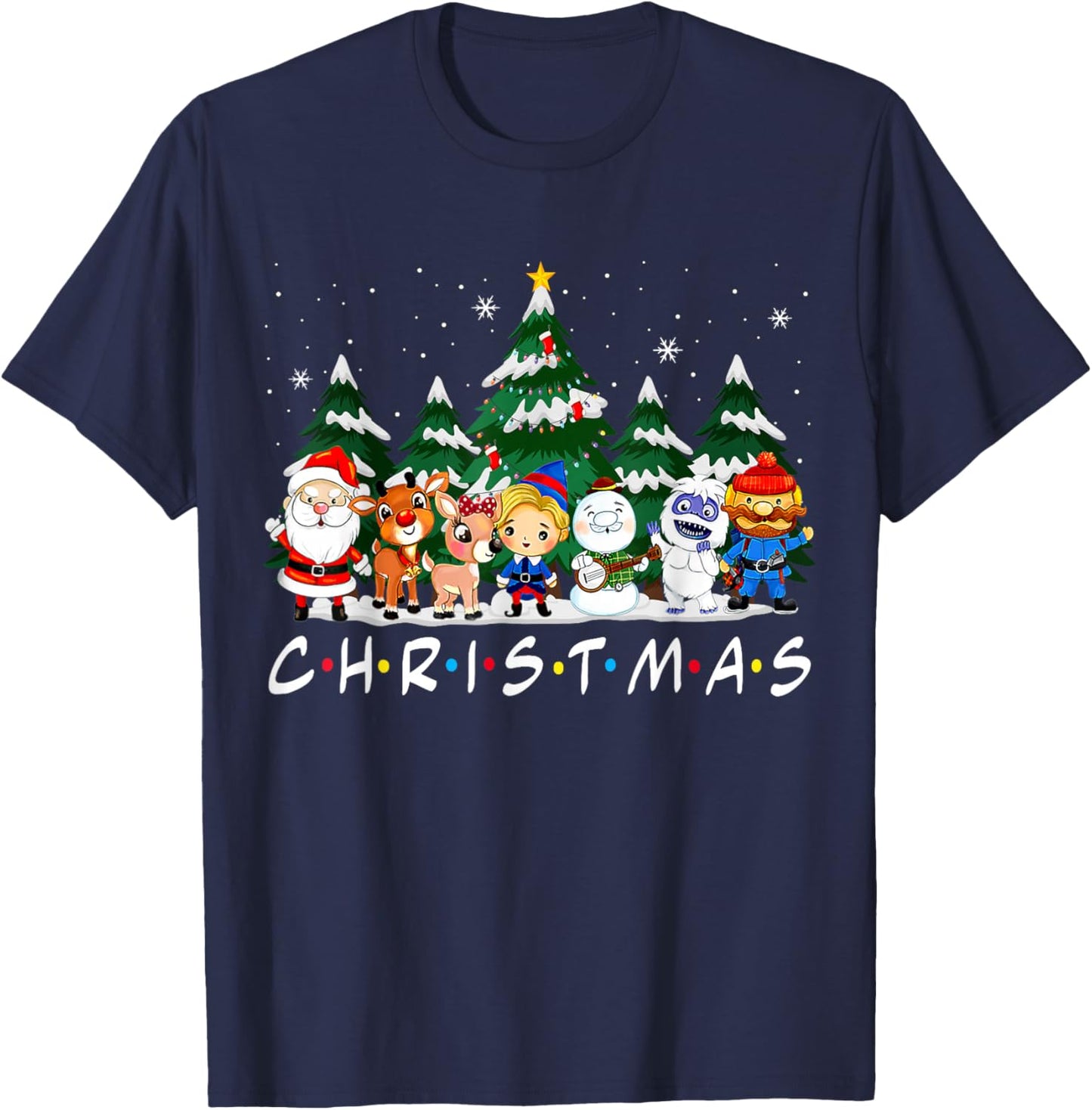 Friends Christmas Santa Rudolph Snowman Family Pajama Xmas T-Shirt - T-Shirt | Navy