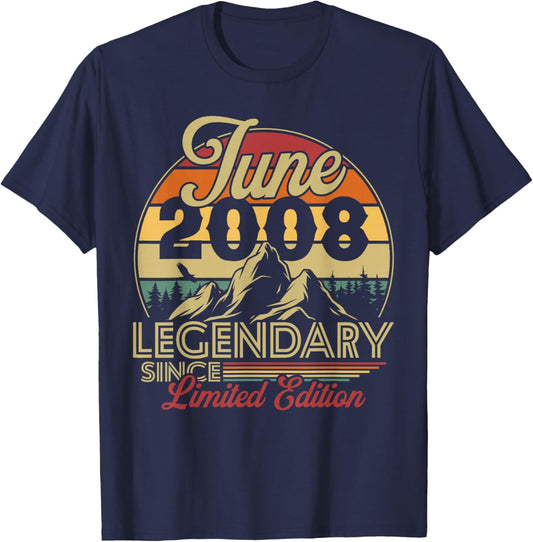 Vintage Anniversaire 18 Ans pour Né en Juin 2008 Cadeau T-Shirt - T-Shirt | Navy