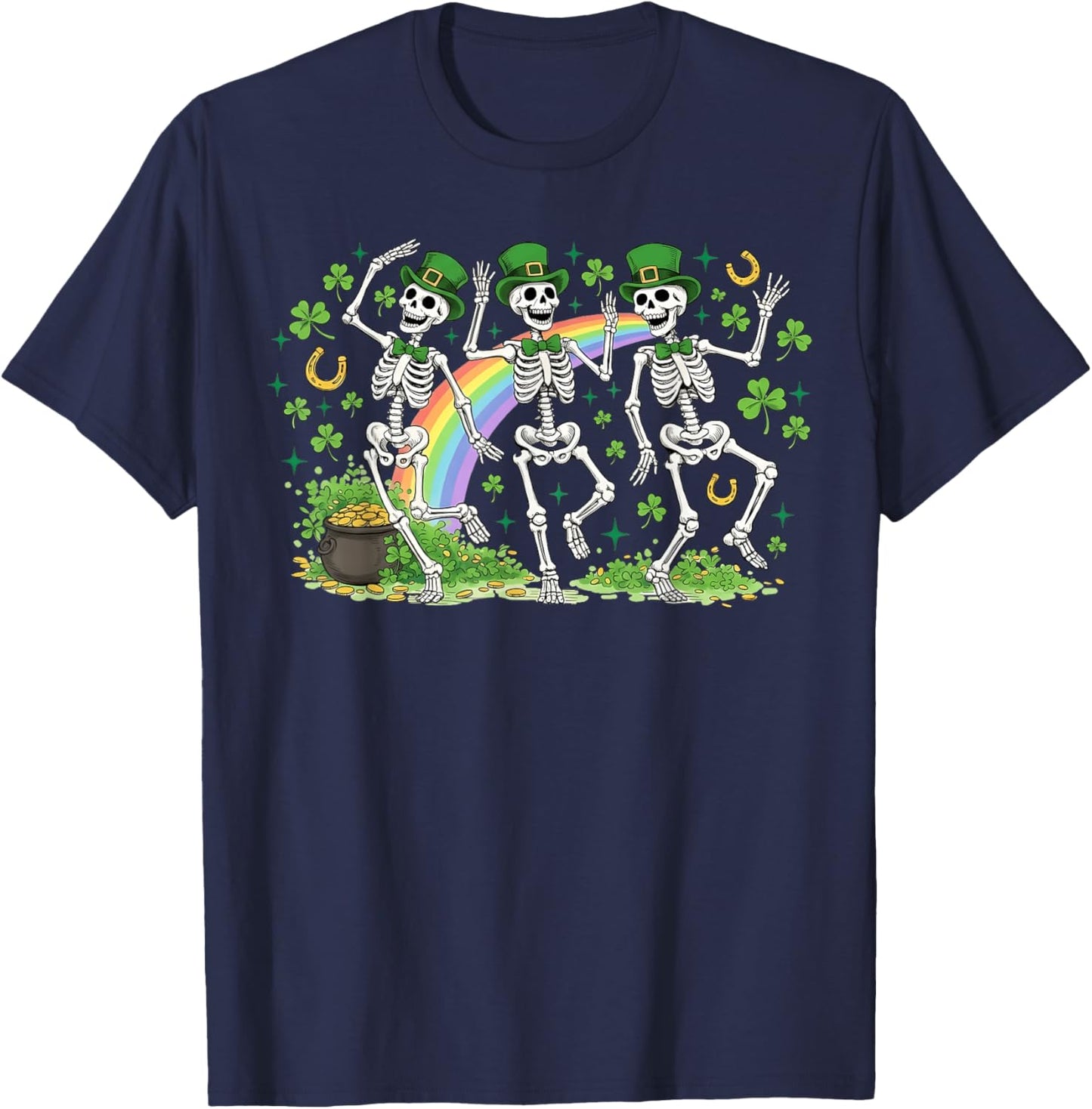 St Patricks Day Funny Skeleton Leperchaun Irish Boy Girl T-Shirt - T-Shirt | Navy