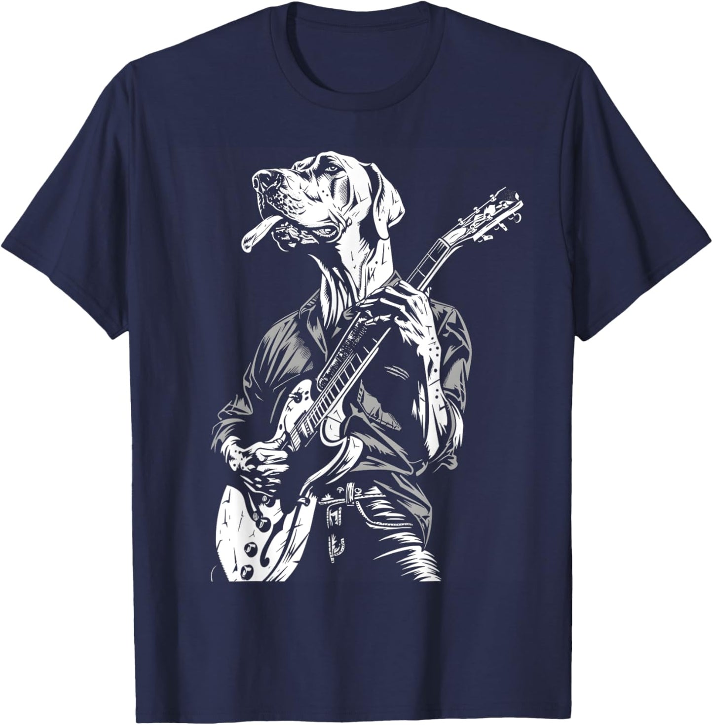 Funny Great Dane Dog Playing Electric Guitar Rock Dog Dad Men Women Kids T-Shirt - T-Shirt | Navy
