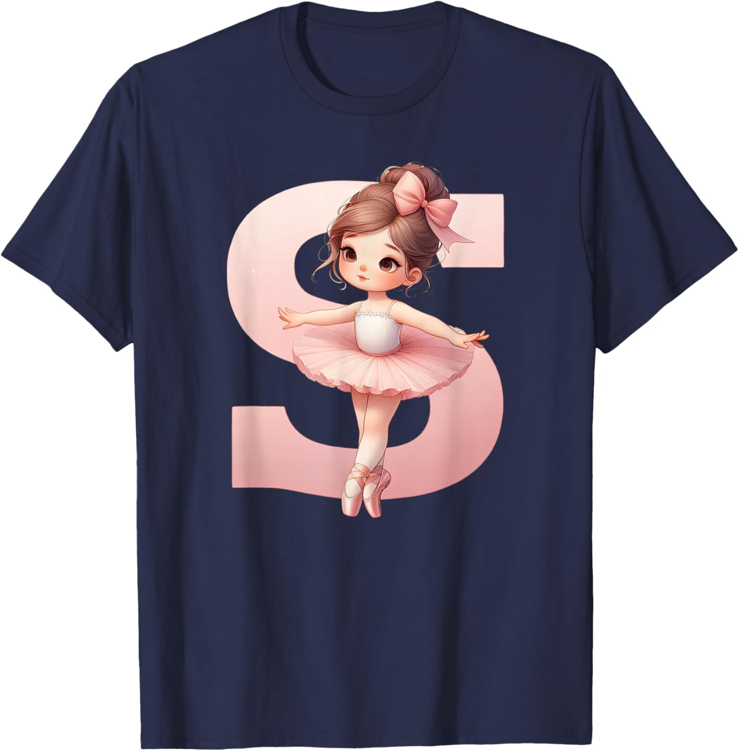 Ballerina Girl Dancing Name First Letter S Girly Tutu Ballet T-Shirt - T-Shirt | Navy