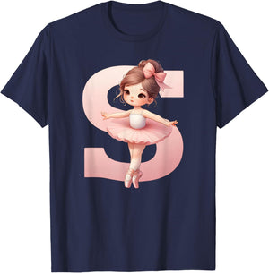 Ballerina Girl Dancing Name First Letter S Girly Tutu Ballet T-Shirt - T-Shirt | Navy