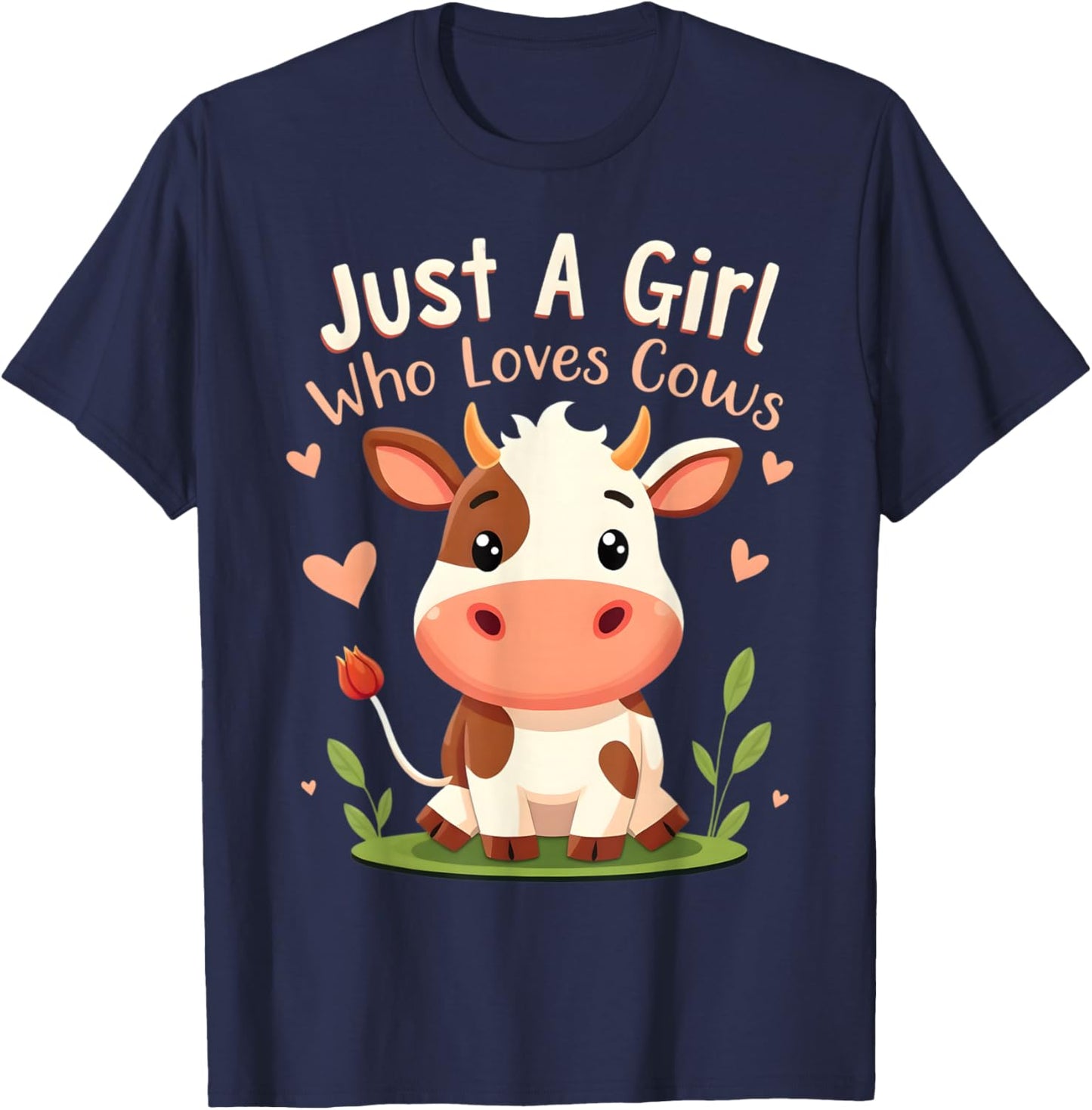 Just A Girl Who Loves Cows Cute Cow Art T-Shirt - T-Shirt | Navy