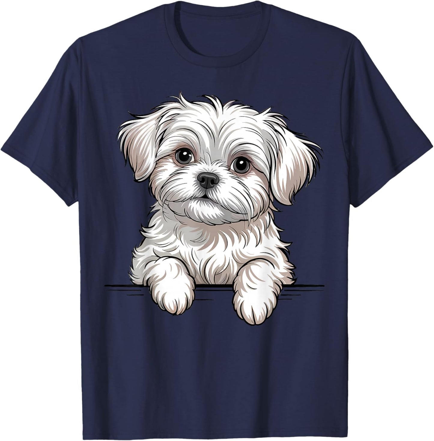 Maltese Funny Peeking Pocket Puppy Dog Lover T-Shirt - T-Shirt | Navy