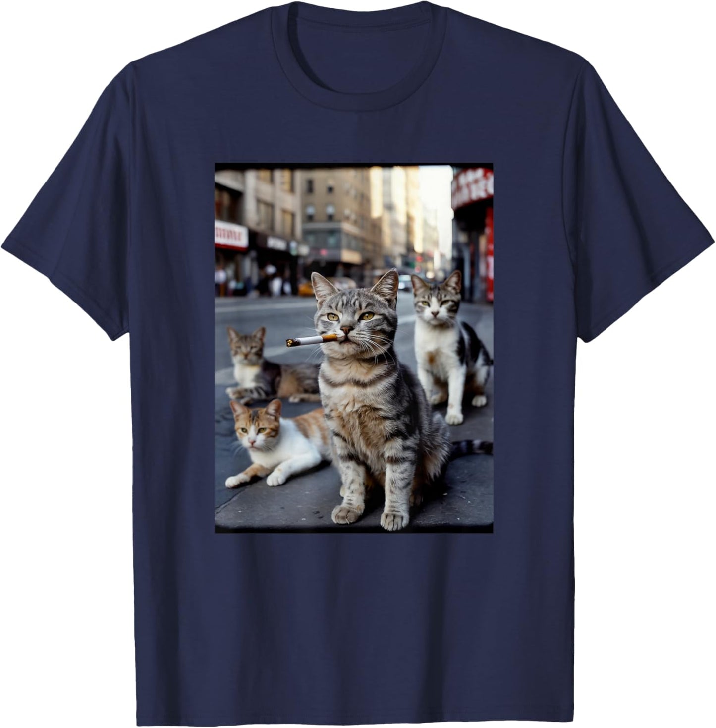 Street Gangster Cats Meme Cat Lovers Funny Memes Brainrot T-Shirt - T-Shirt | Navy