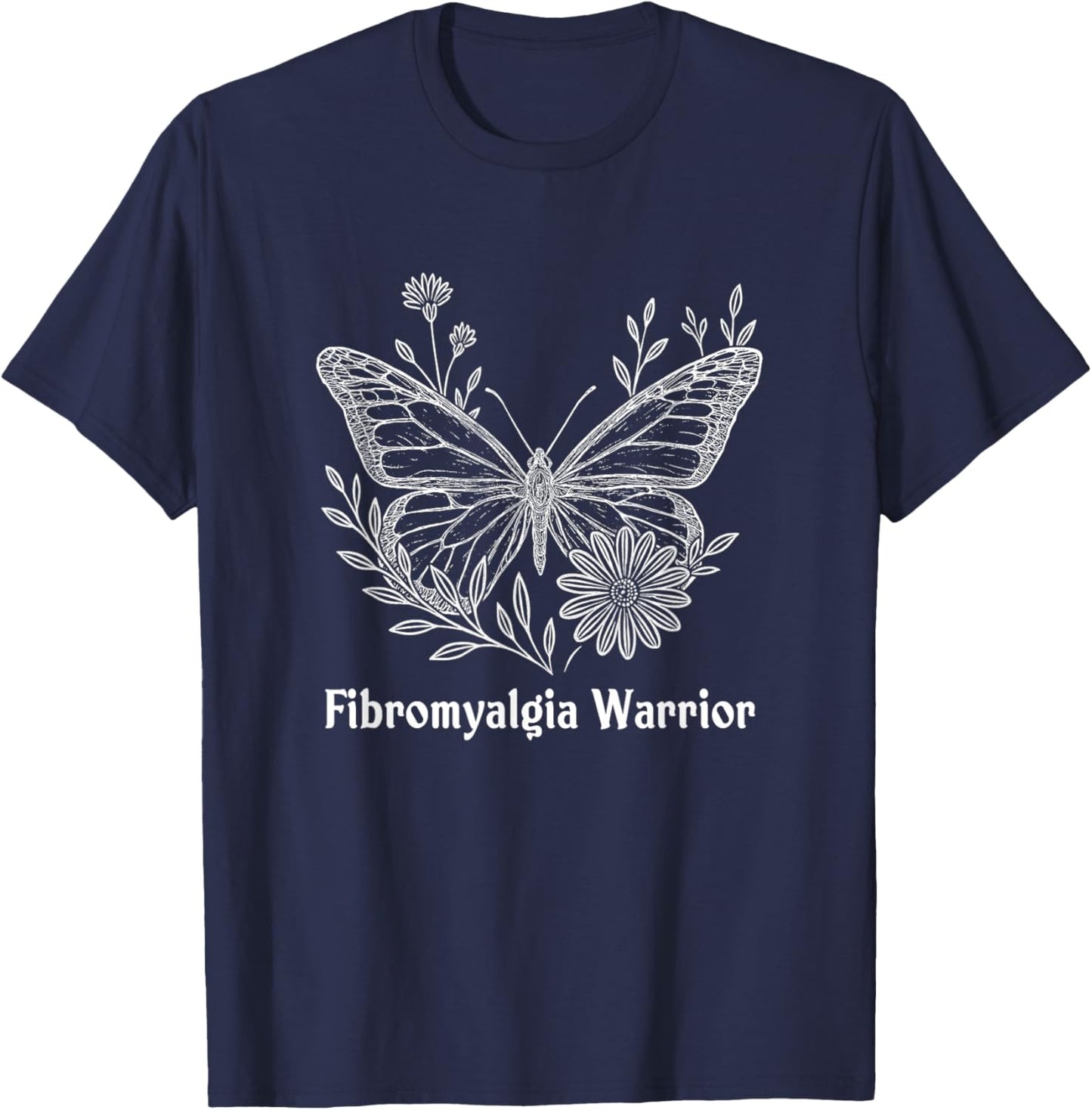 Fibromyalgia Warrior Awareness Butterfly Invisible Illness T-Shirt - T-Shirt | Navy