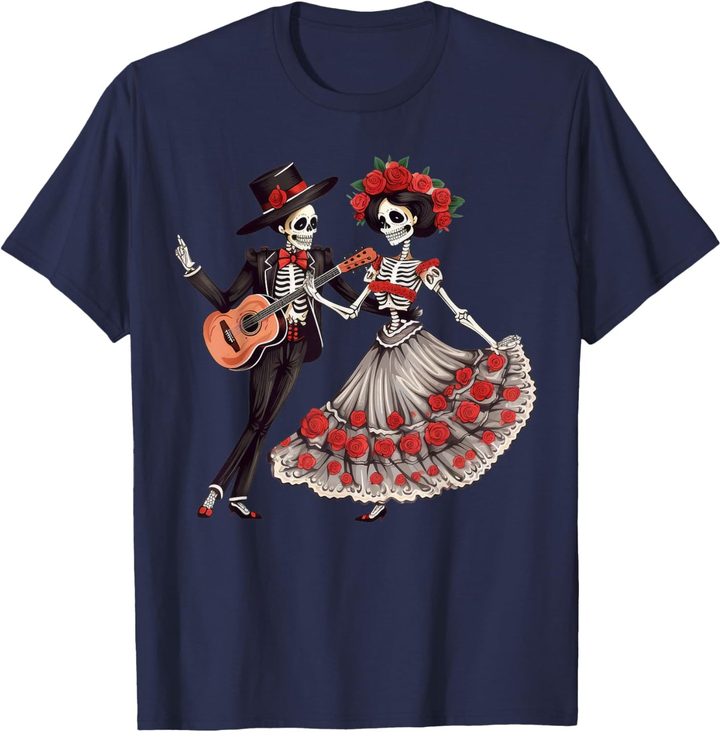 Dia De Los Muertos Dancing Skeletons Mexican Couple Matching T-Shirt - T-Shirt | Navy