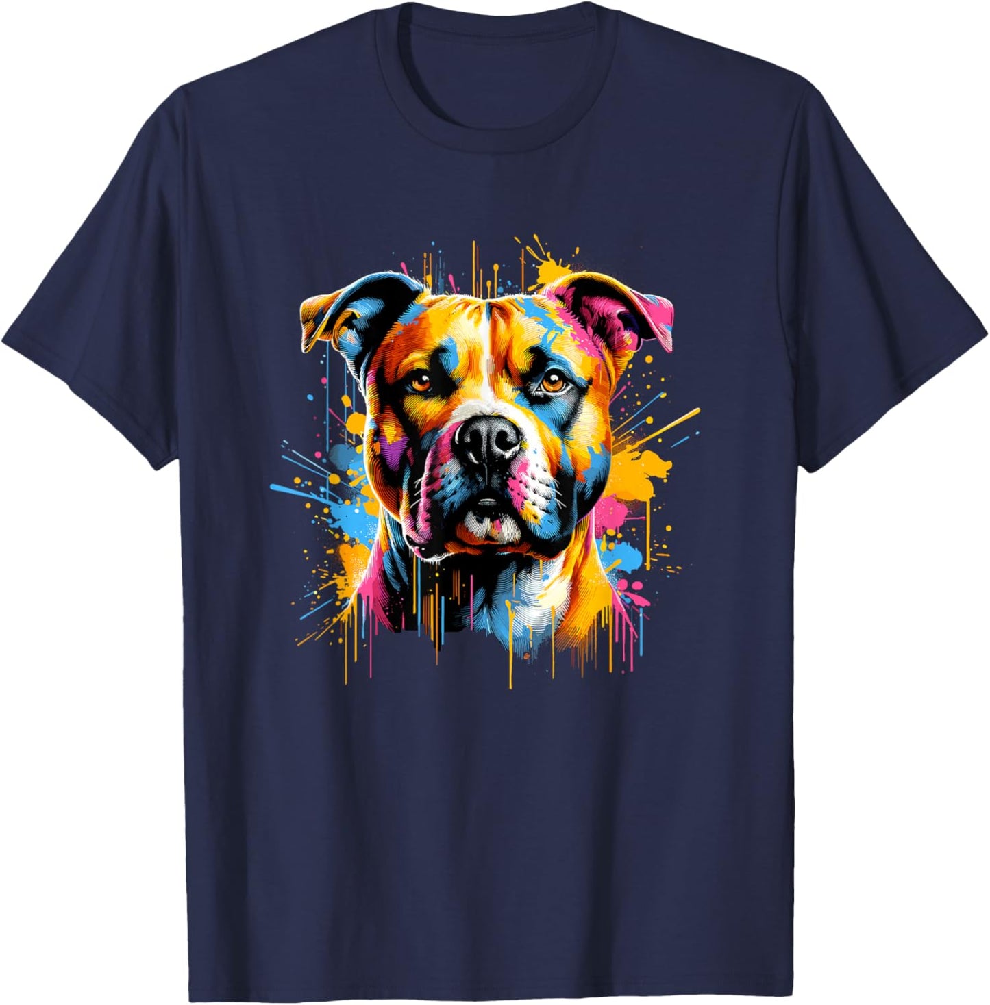 Splash Art American Staffordshire Terrier Amstaff T-Shirt - T-Shirt | Navy