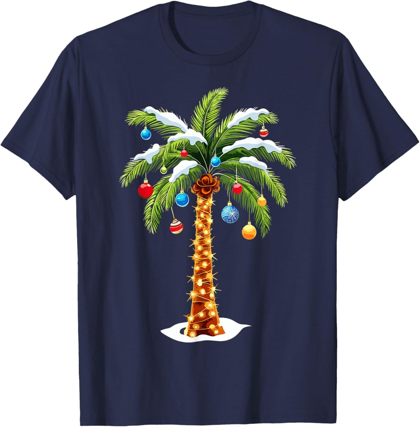 Christmas Palm Tree Hawaiian Tropical Xmas T-Shirt - T-Shirt | Navy