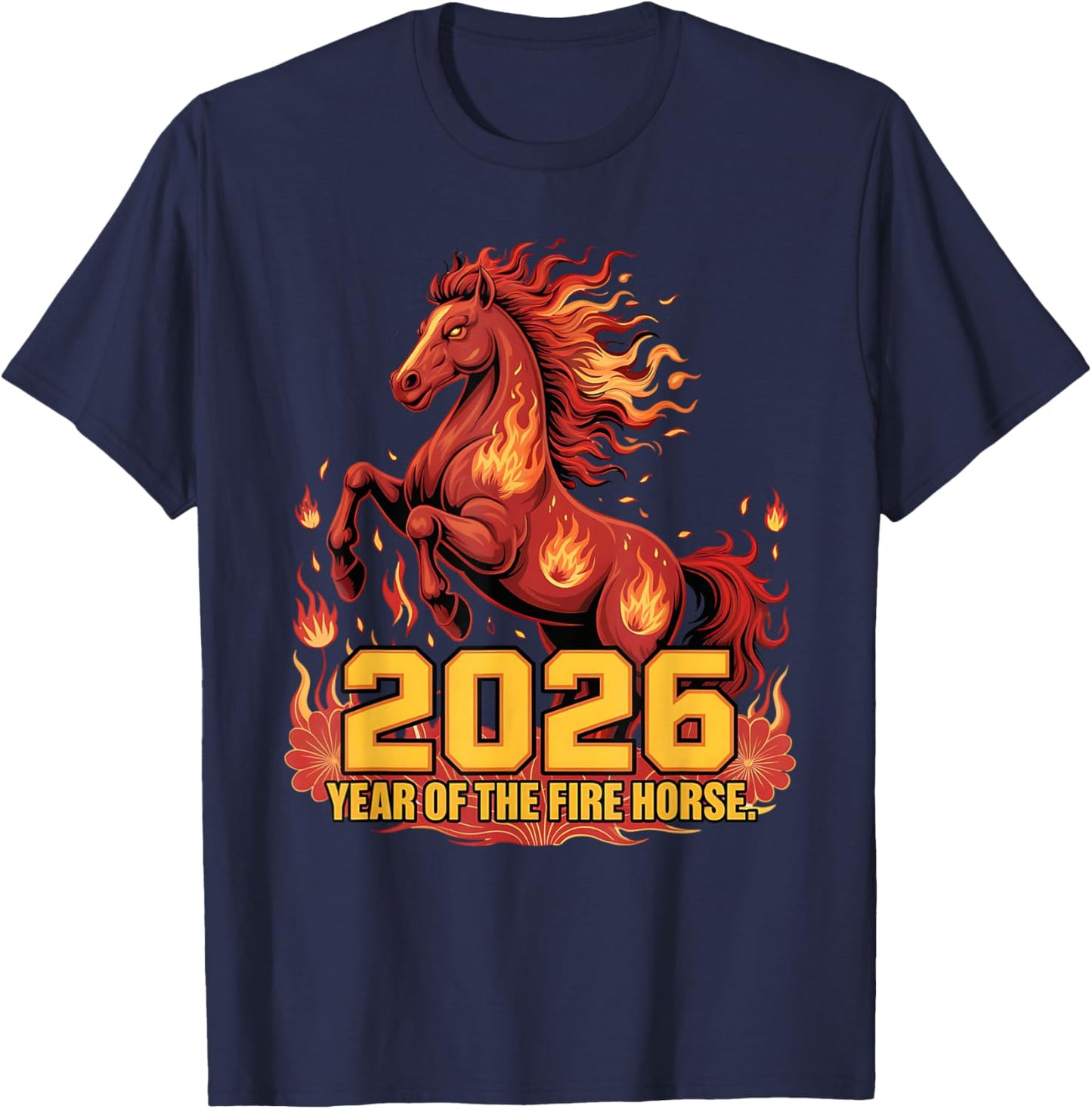 Lunar New Year 2026 Horoscope Fire Horse Astrology Art T-Shirt - T-Shirt | Navy