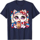 Cute 4th of July Cat Shirt Girls Kawaii Anime Boba Tea USA T-Shirt - T-Shirt | Navy