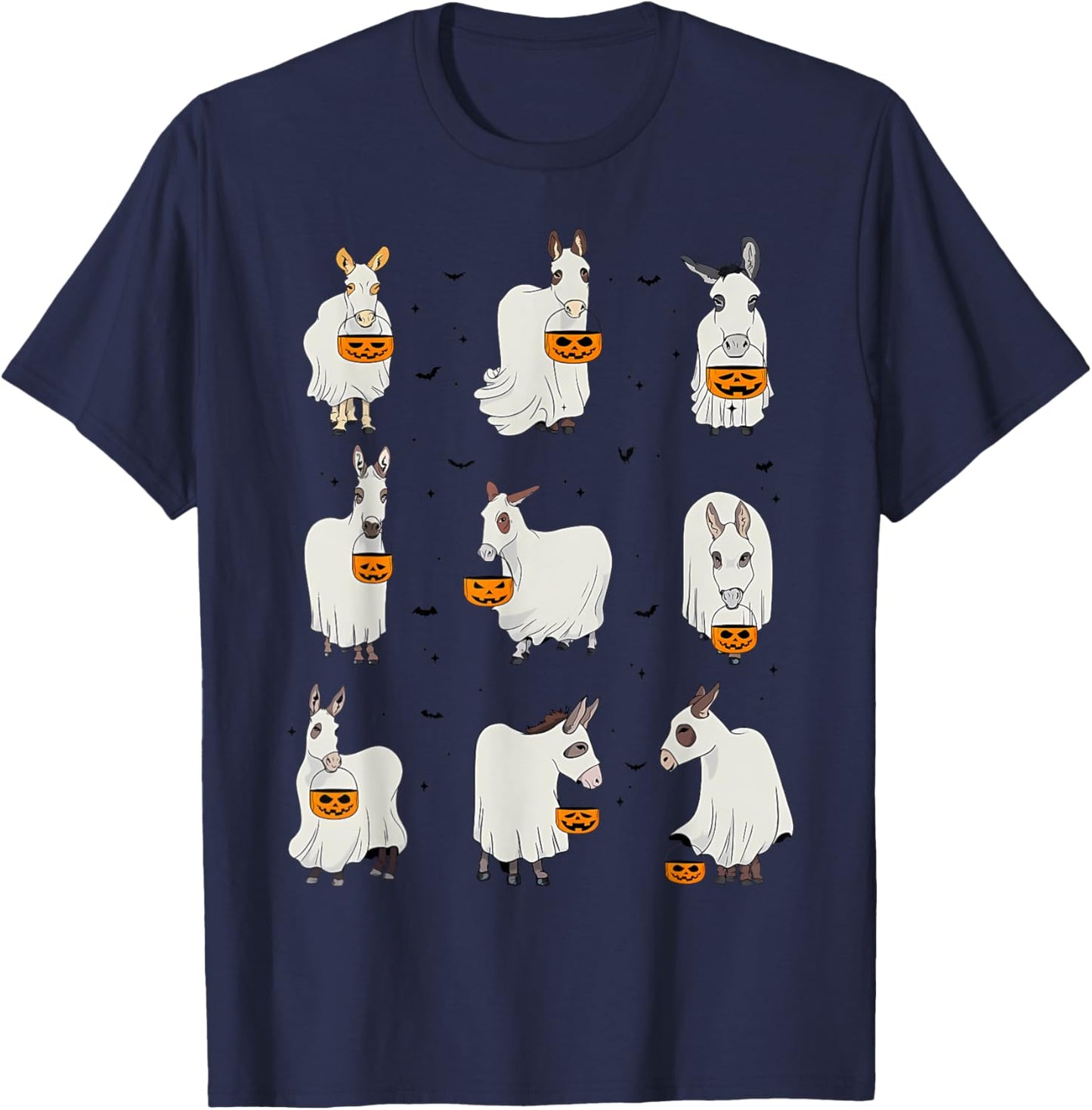Spooky Donkey Ghost Halloween Donkey Animal Autumn Pumpkin T-Shirt - T-Shirt | Navy