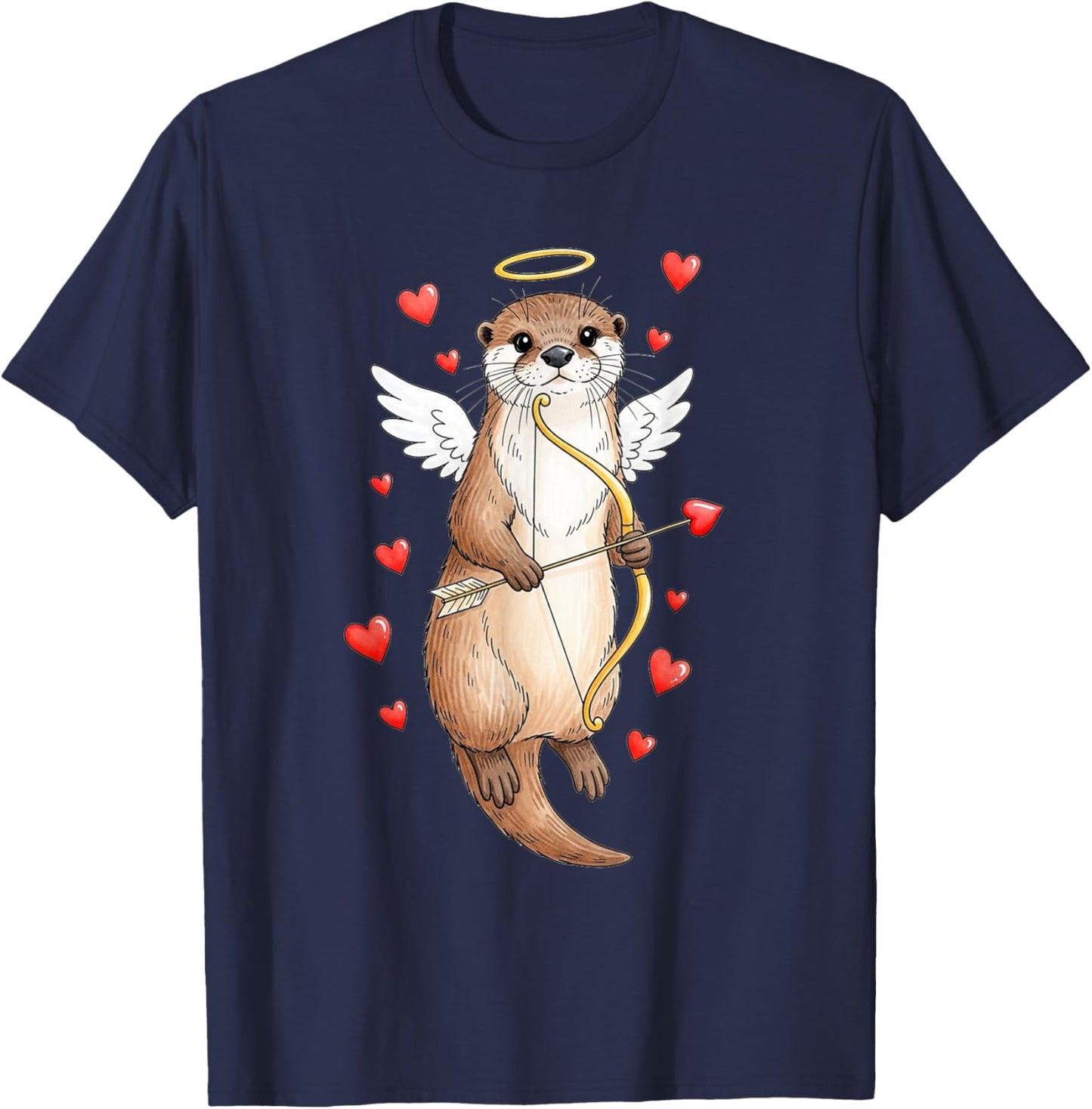 Cupidon Loutre Amour Saint Valentin Mignonne Romantique T-Shirt - T-Shirt | Navy