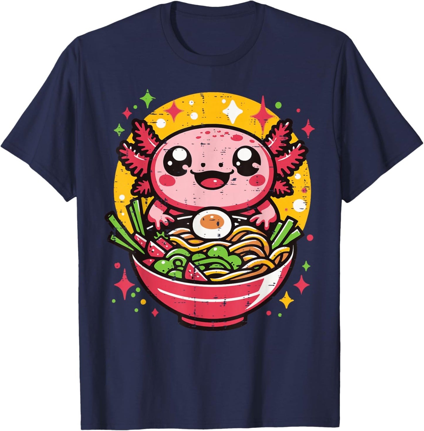 Axolotl Ramen Kawaii Japanese Noodle Anime Kids Women Men T-Shirt - T-Shirt | Navy