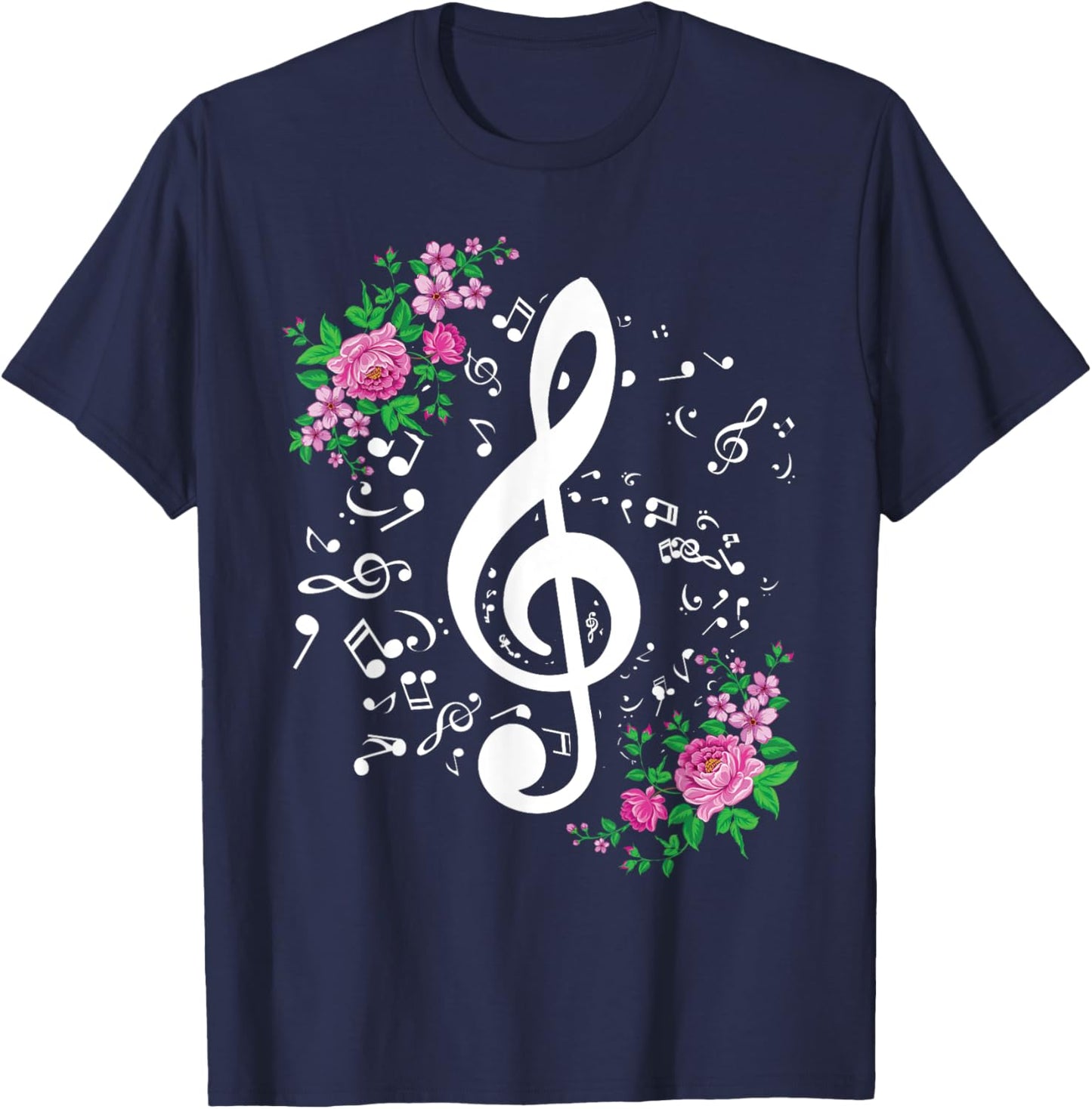 Cut Music Notes Clef Teacher,musical Notes and Flowers T-Shirt - T-Shirt | Navy