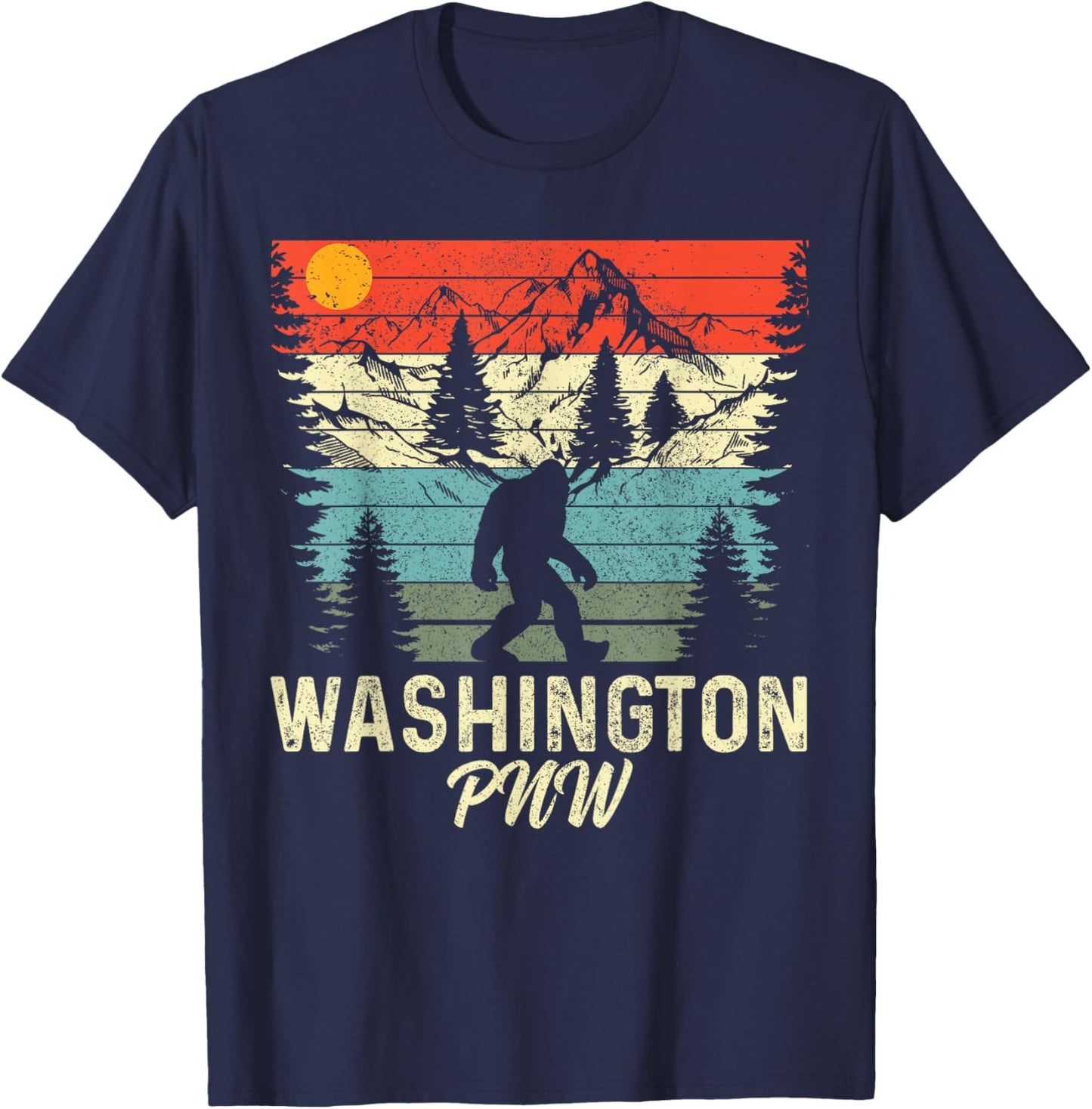 Washington PNW Bigfoot Vintage Pacific Northwest T-Shirt - T-Shirt | Navy