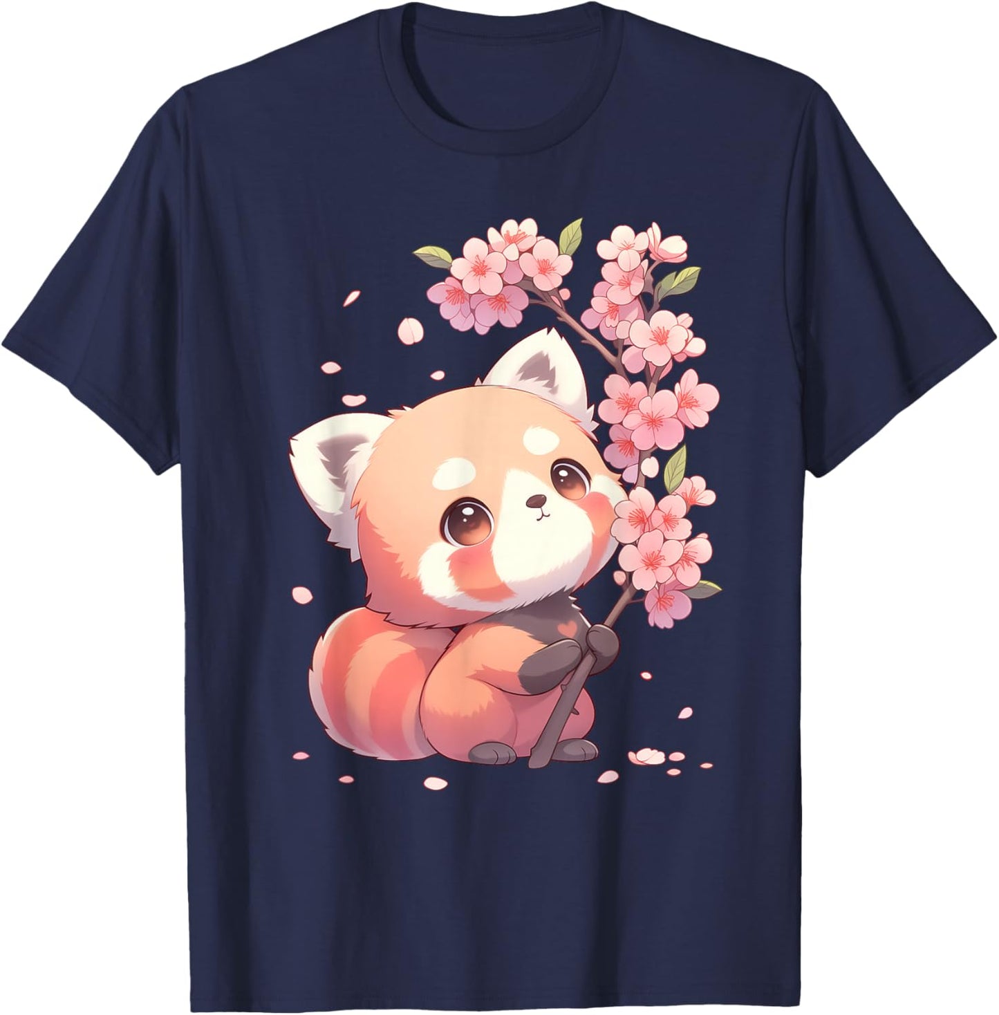 Kawaii Sakura Red Panda| Cute Red Panda Cherry Blossom T-Shirt - T-Shirt | Navy