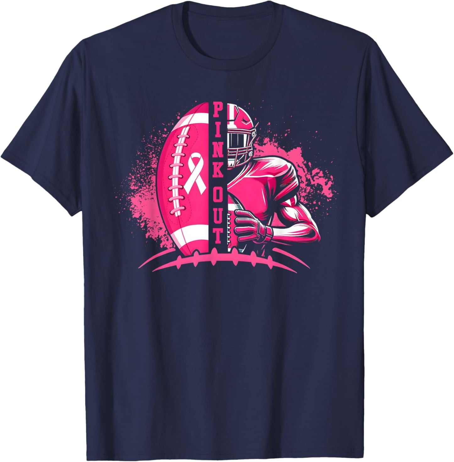 Football Pink Out Team Breast Cancer Awareness Month T-Shirt - T-Shirt | Navy