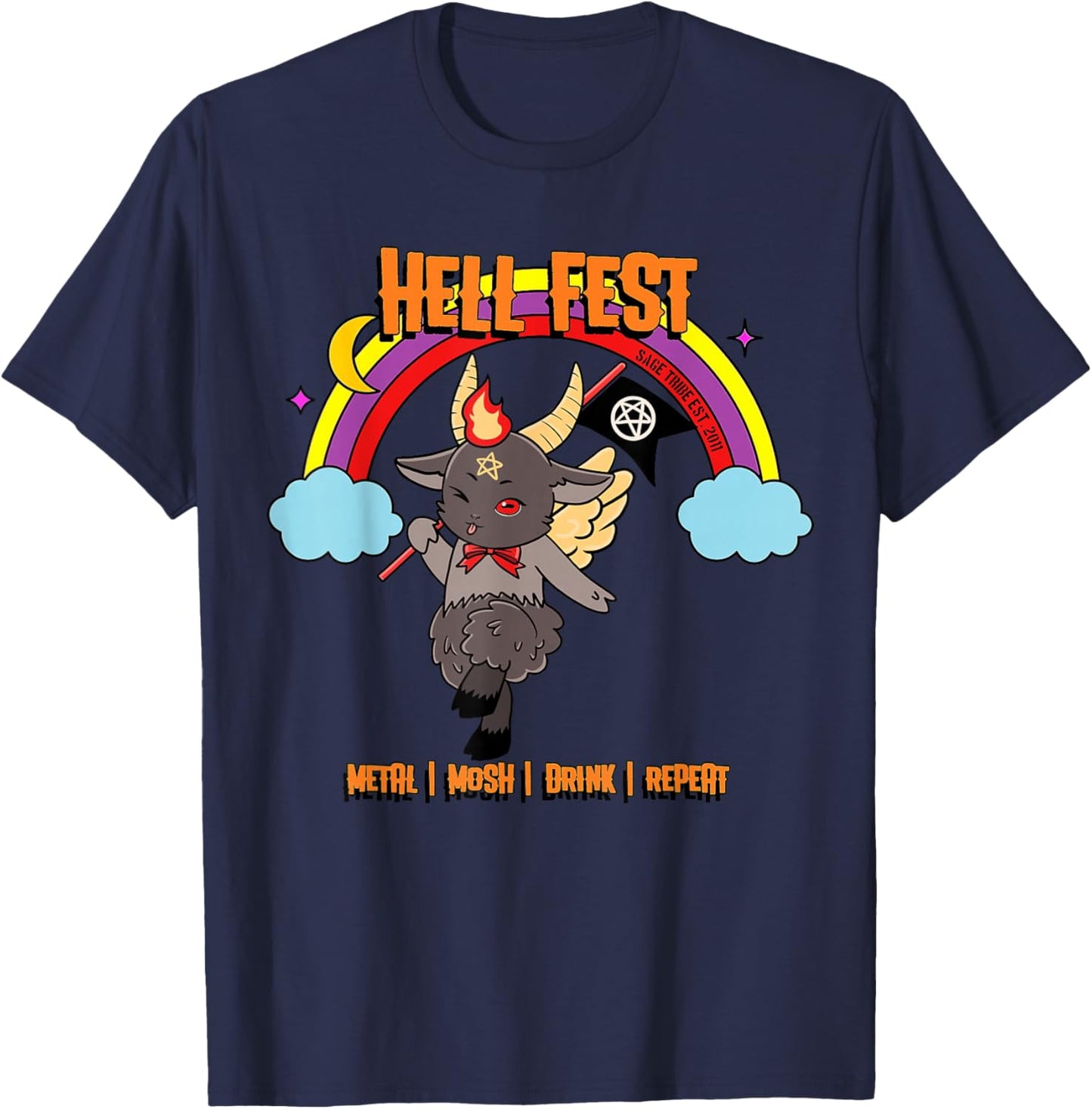 Repeating Drink HellFest Baby Baphomet Metal Mosh T-Shirt - T-Shirt | Navy