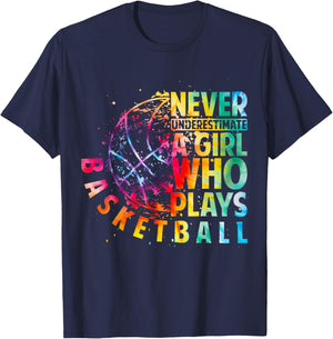 Cute Girls Never Underestimate A Girl Who Plays Basketball T-Shirt - T-Shirt | Navy
