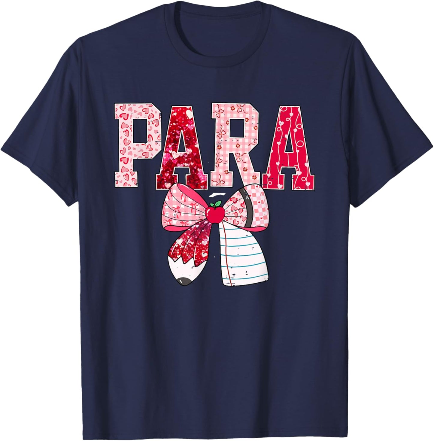 Coquette Bow Pencil Funny para Teacher Valentine Red Hearts T-Shirt - T-Shirt | Navy
