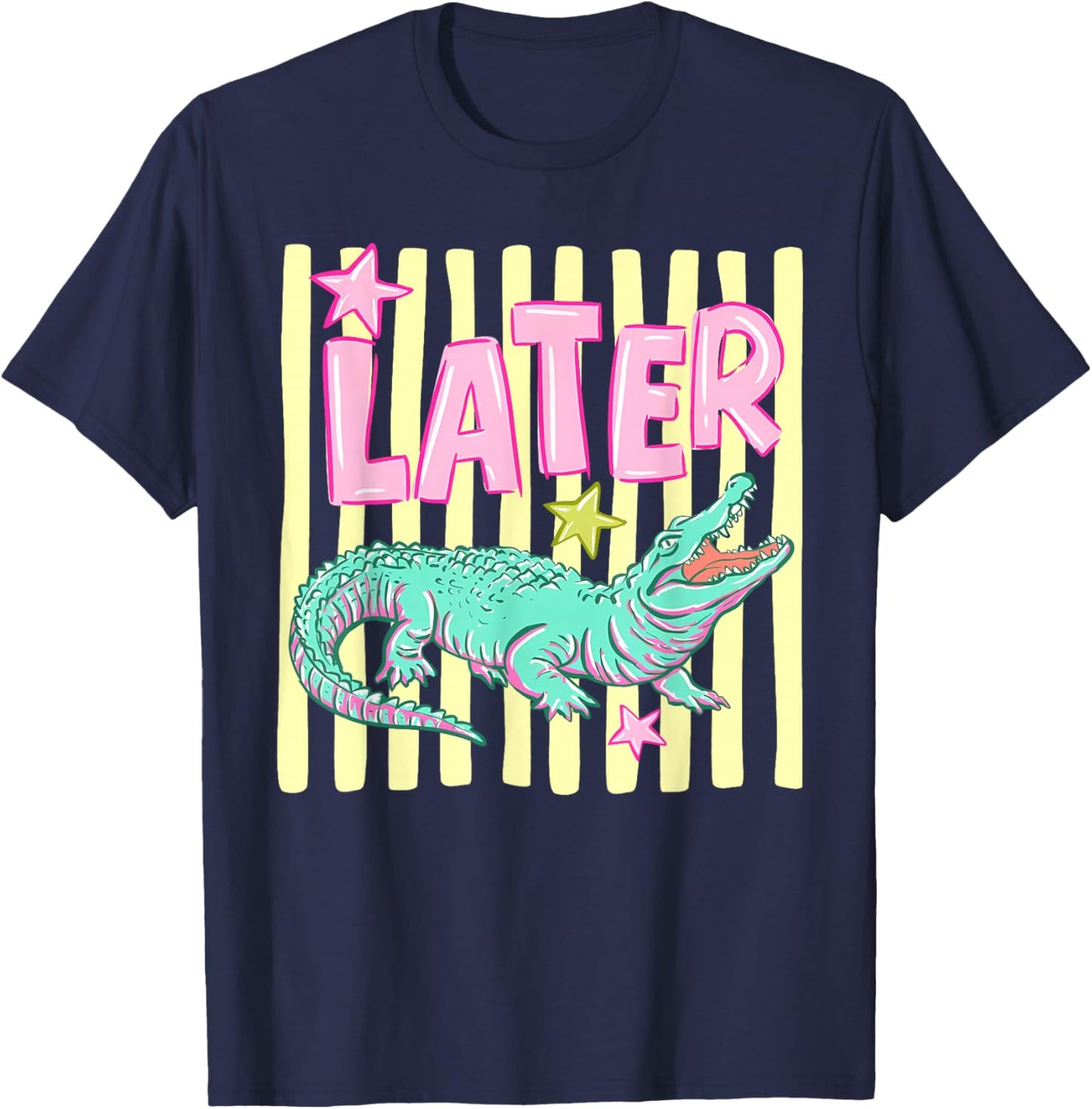Later Gator Teacher Kids Cute Alligator Graphic 2 Sided T-Shirt - T-Shirt | Navy