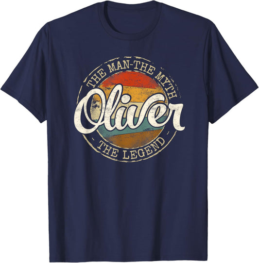 Oliver The Man The Myth The Legend Vintage Personalized Name T-Shirt - T-Shirt | Navy