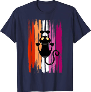 Funny Cat Climber Pride Lesbian T-Shirt - T-Shirt | Navy