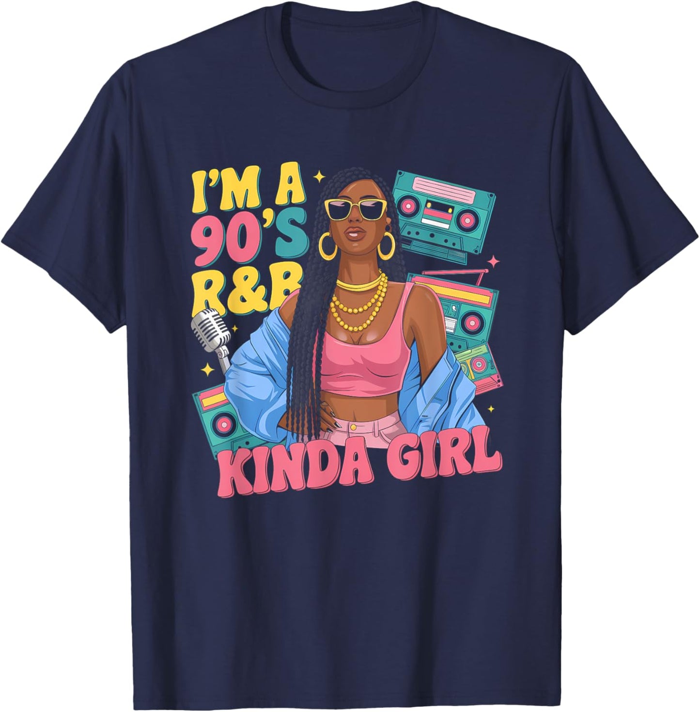 90s R&B Shirts Raised On 90s R&B Girl Hip Hop Muse T-Shirt - T-Shirt | Navy